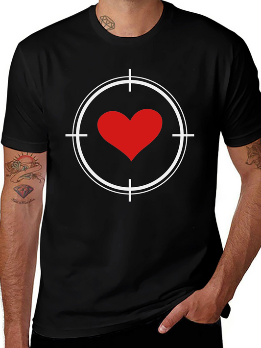 Heart Target Graphic Tee - Black Cotton T-Shirt