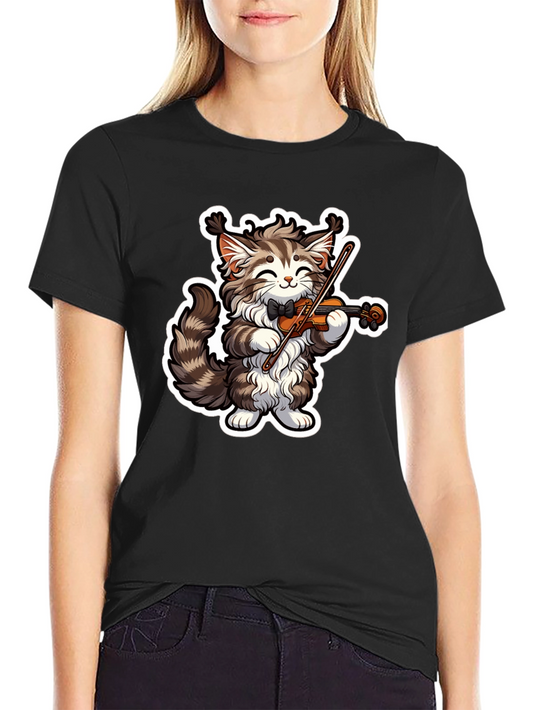 Musical Cat T-Shirt - Violin Playing Kitten Tee