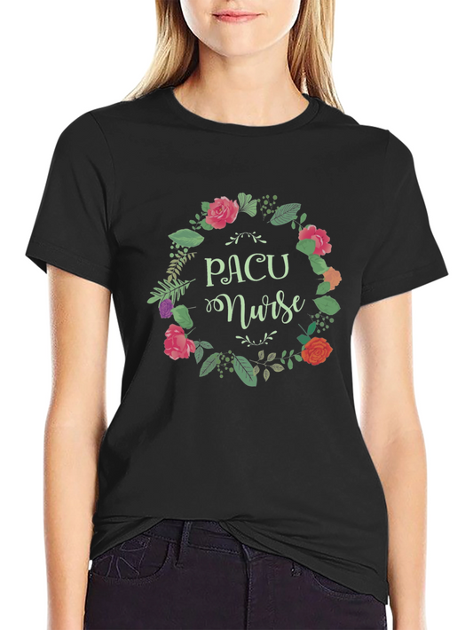 PACU Nurse Floral Wreath Black T-Shirt