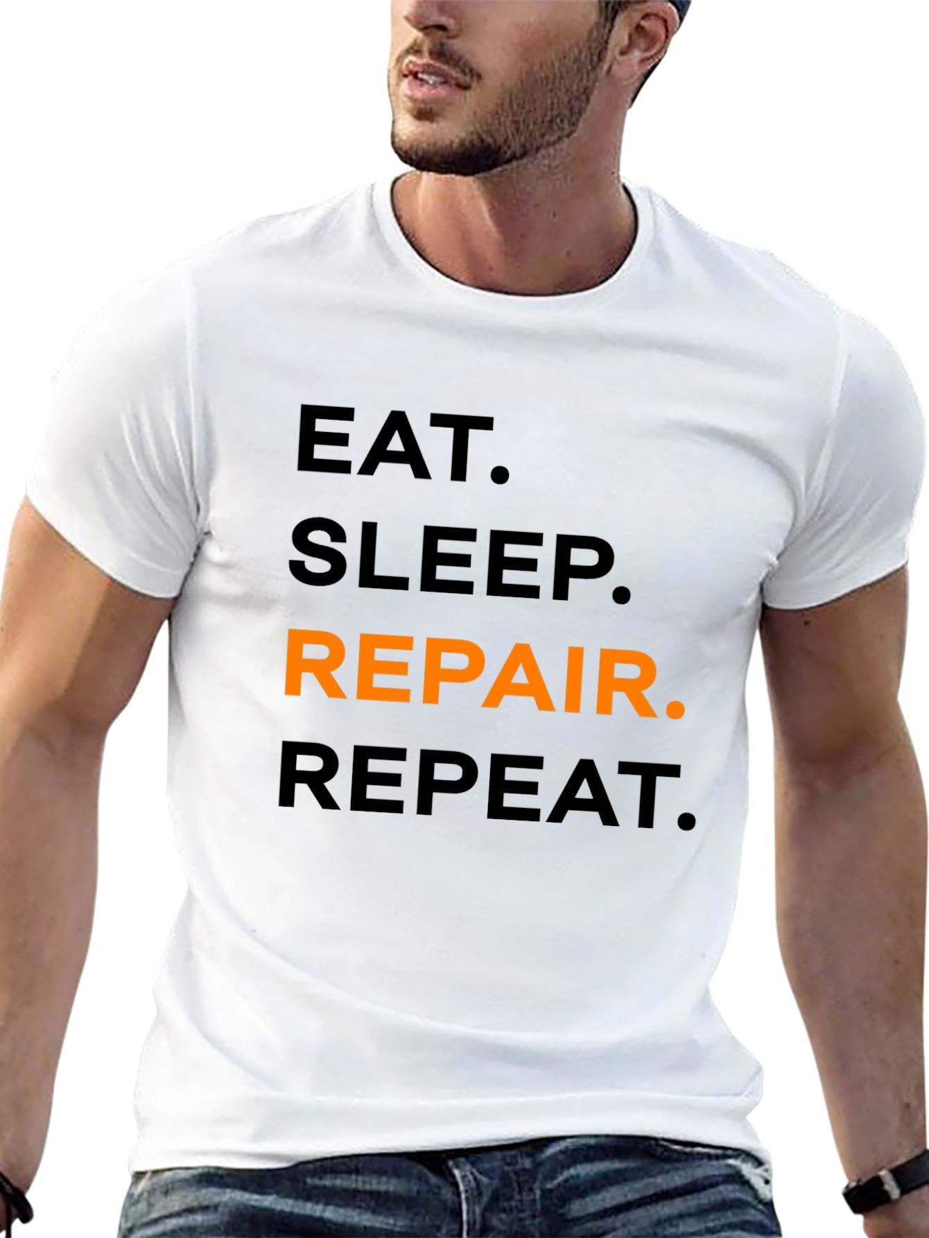 Eat Sleep Repair Repeat Black Graphic T-Shirt