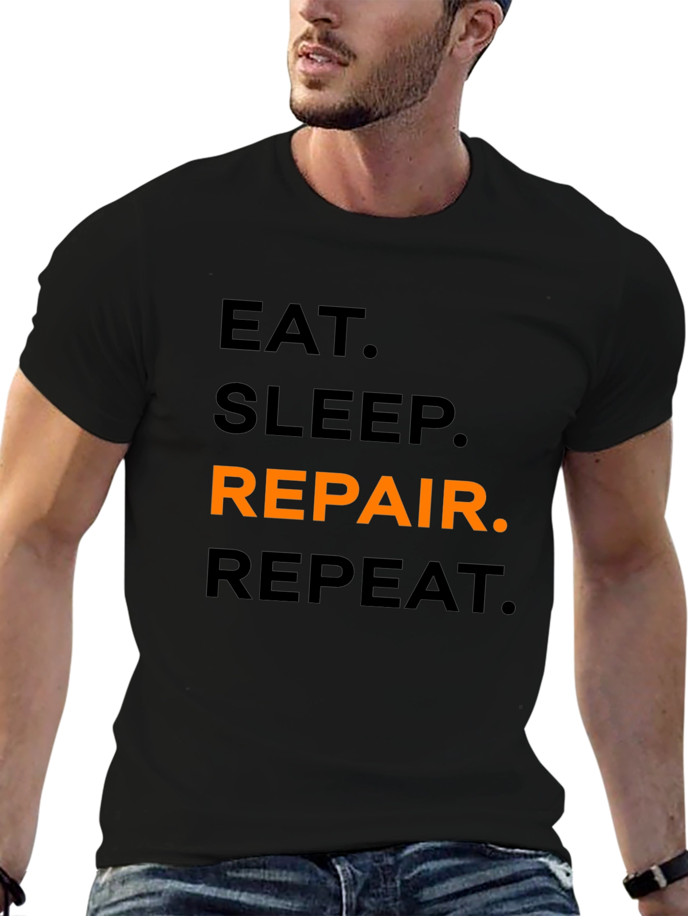 Eat Sleep Repair Repeat Black Graphic T-Shirt