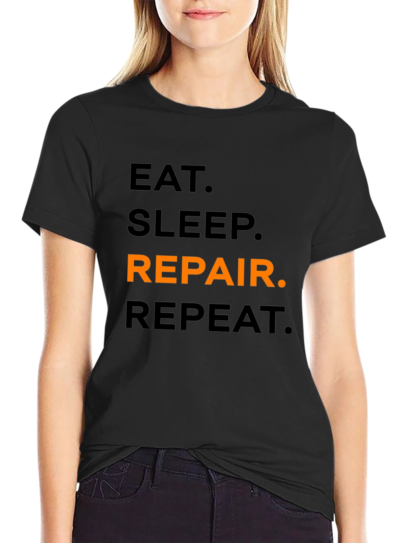 Eat Sleep Repair Repeat Black Graphic T-Shirt