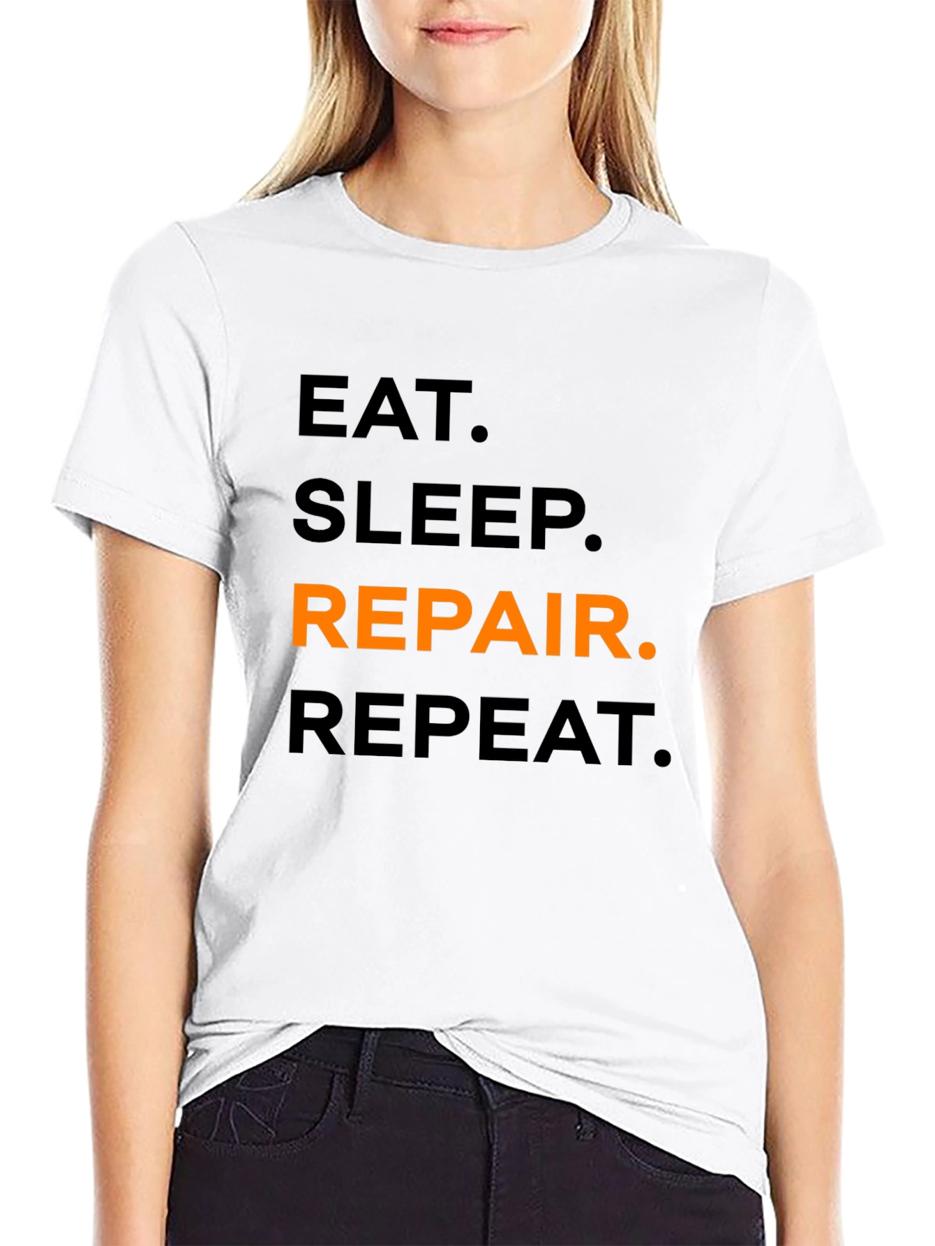 Eat Sleep Repair Repeat Black Graphic T-Shirt