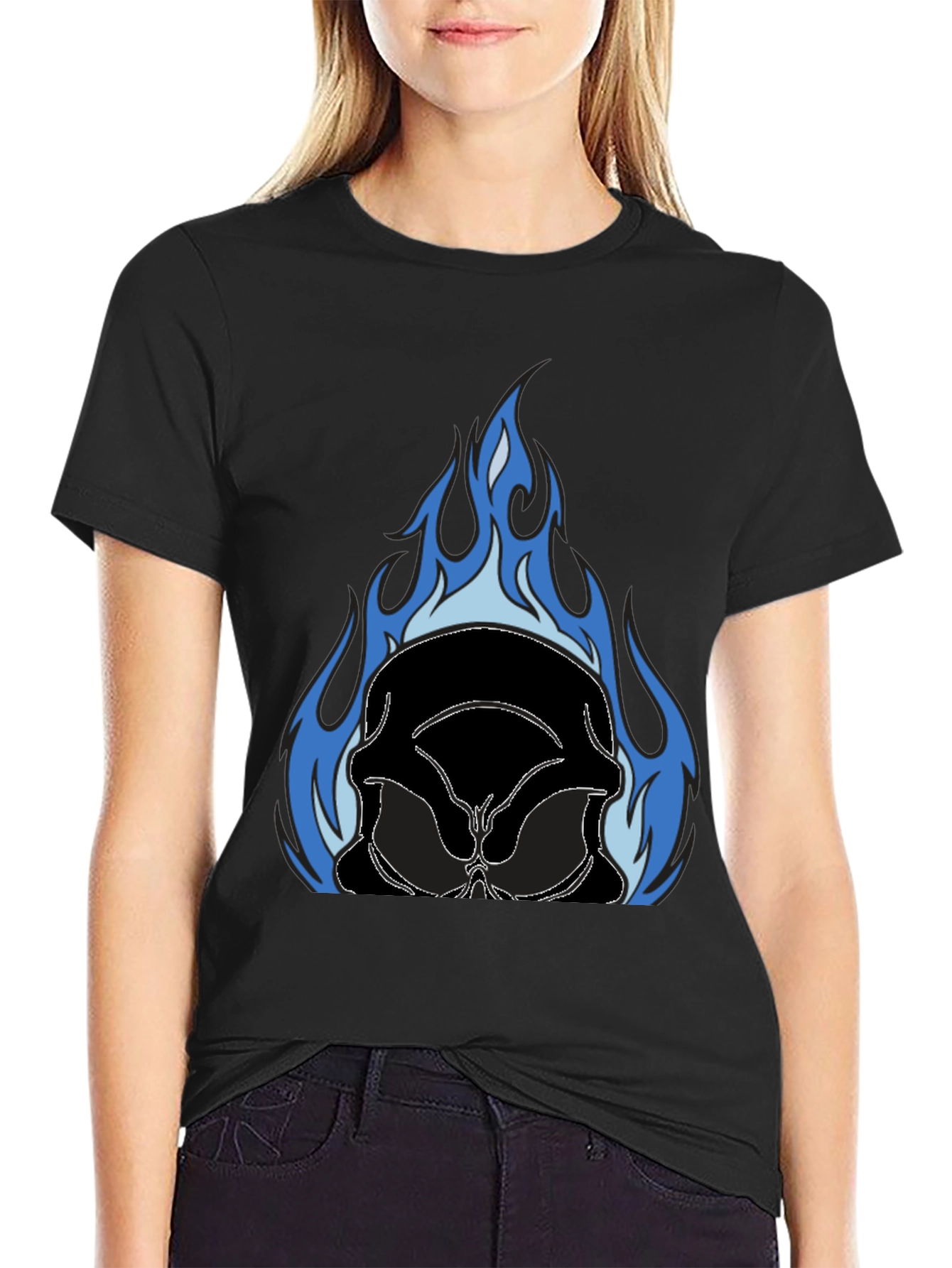 Flaming Skull Graphic Tee - Black