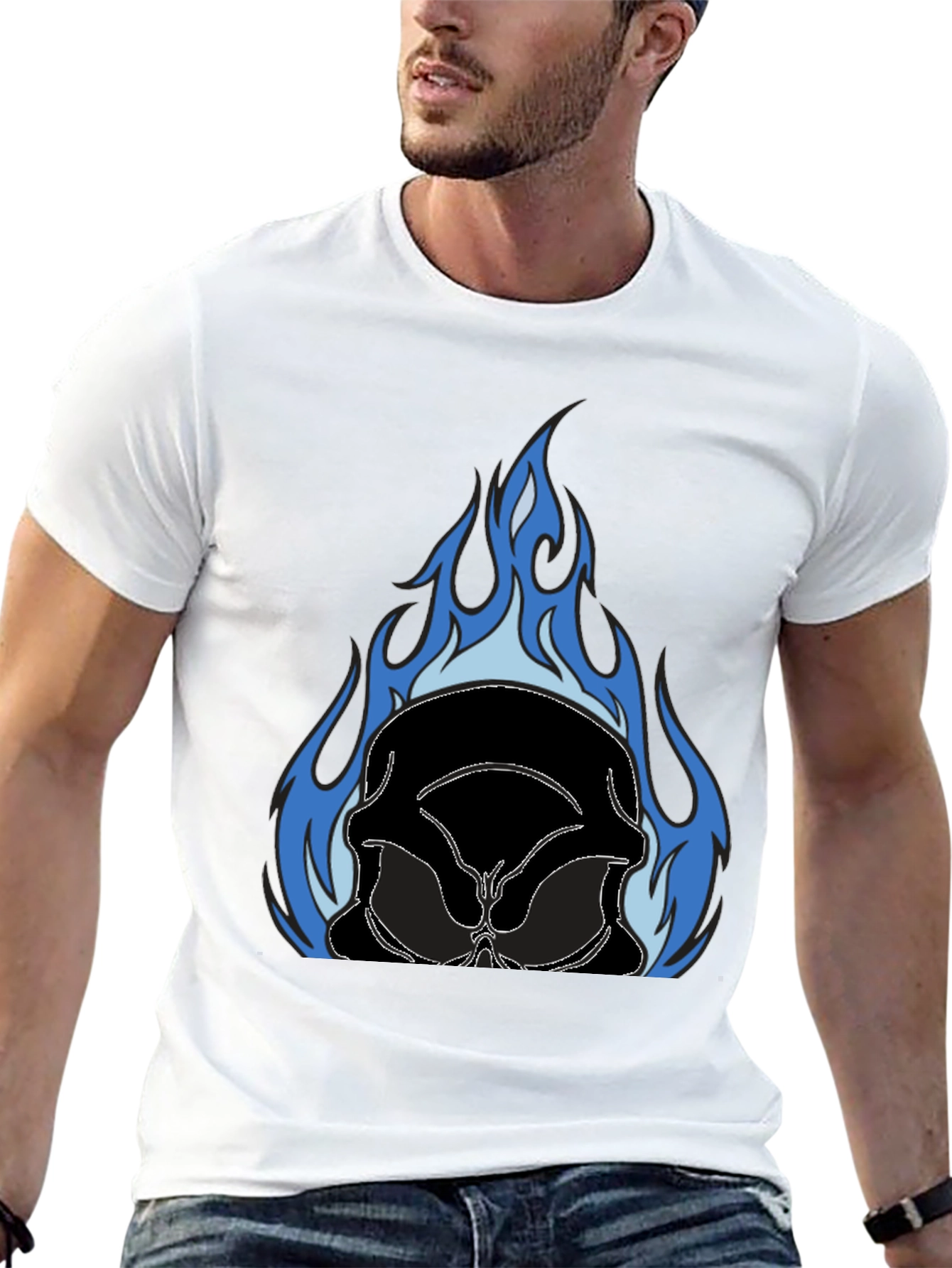 Flaming Skull Graphic Tee - Black