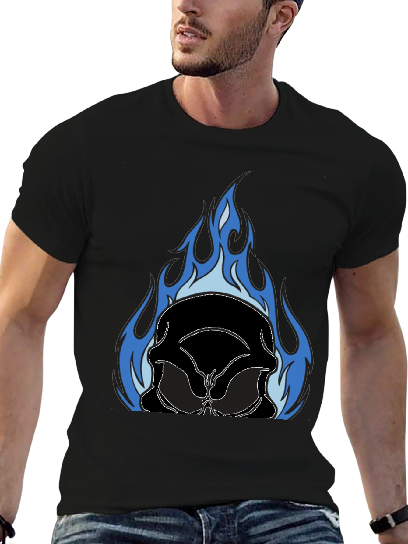 Flaming Skull Graphic Tee - Black