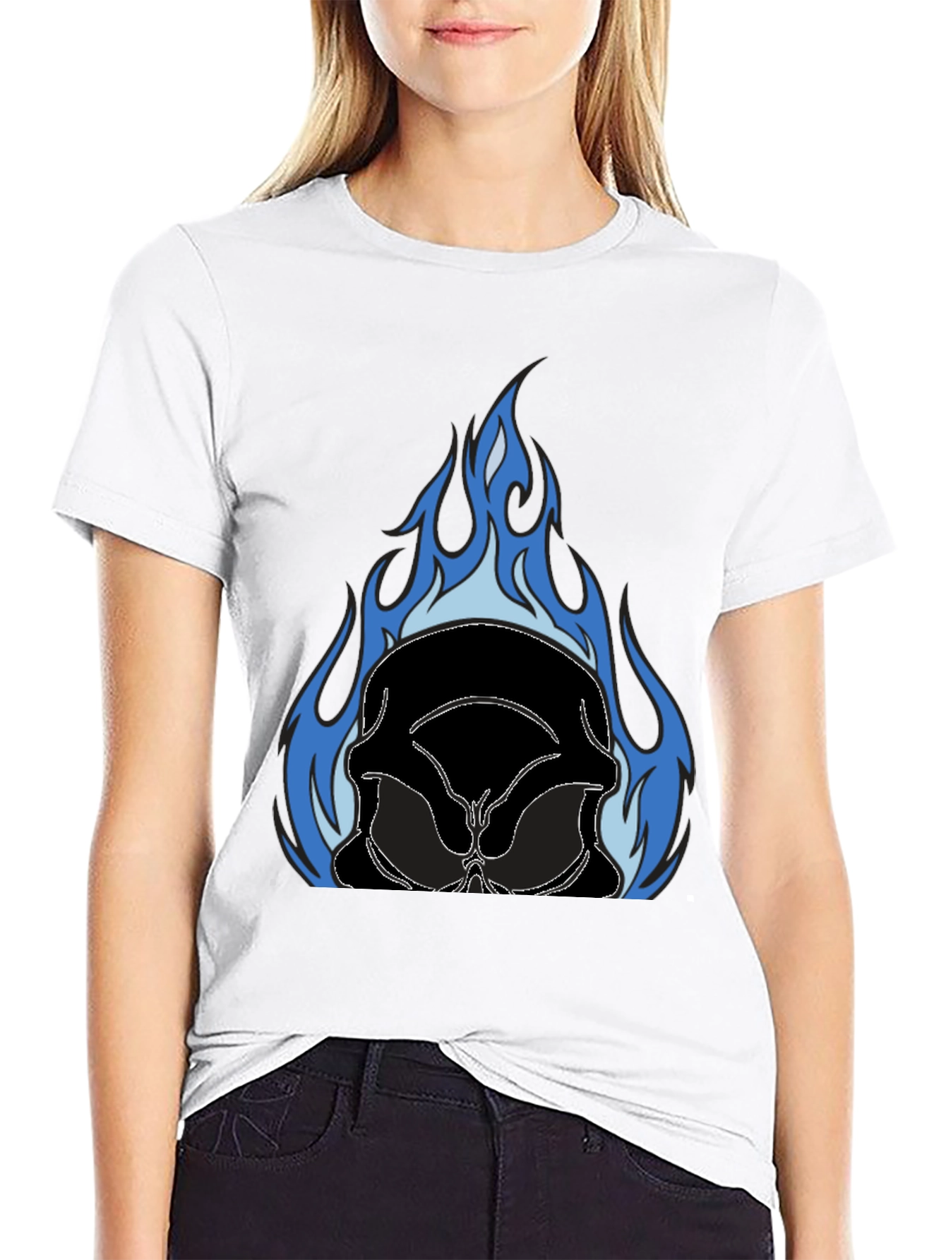 Flaming Skull Graphic Tee - Black