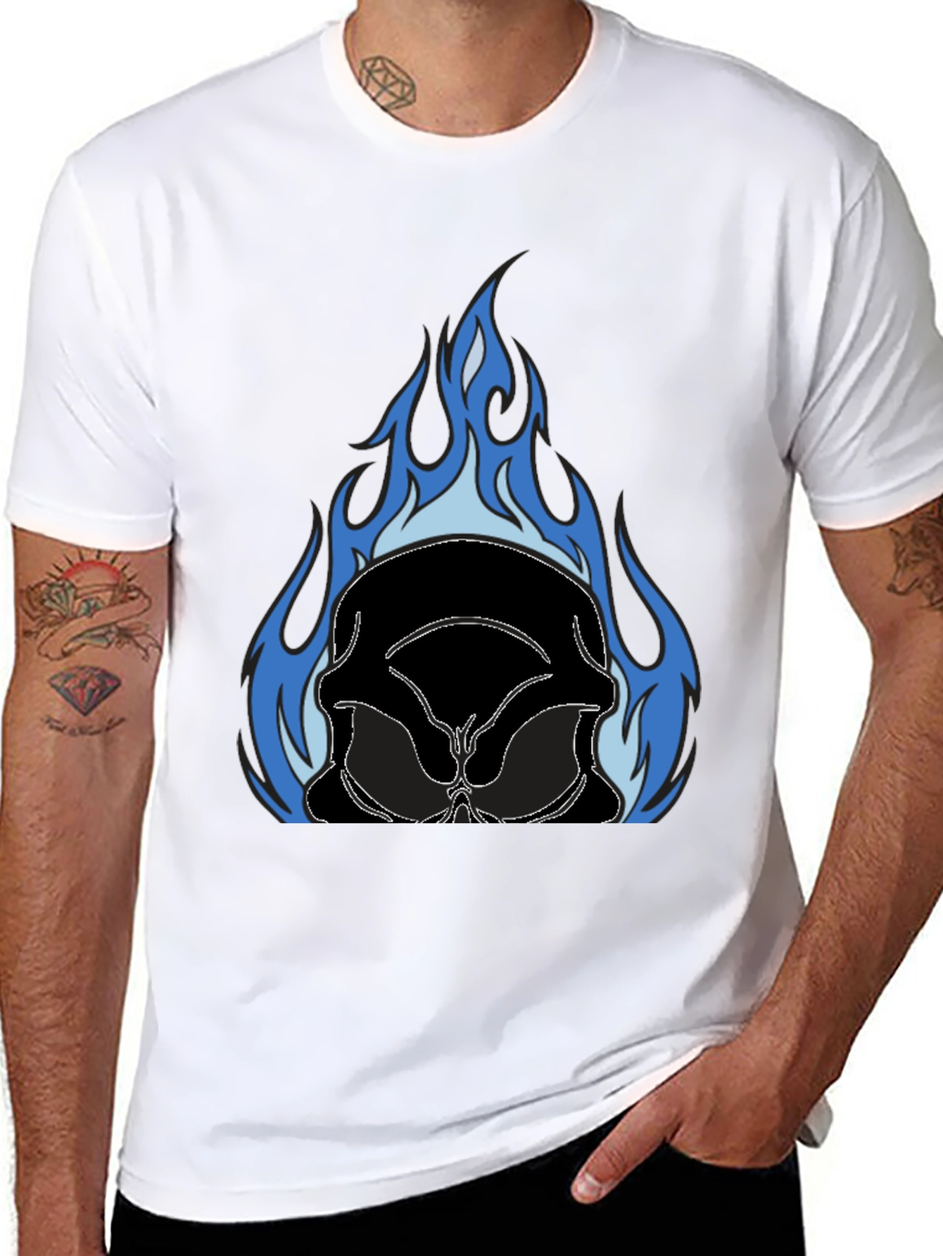 Flaming Skull Graphic Tee - Black