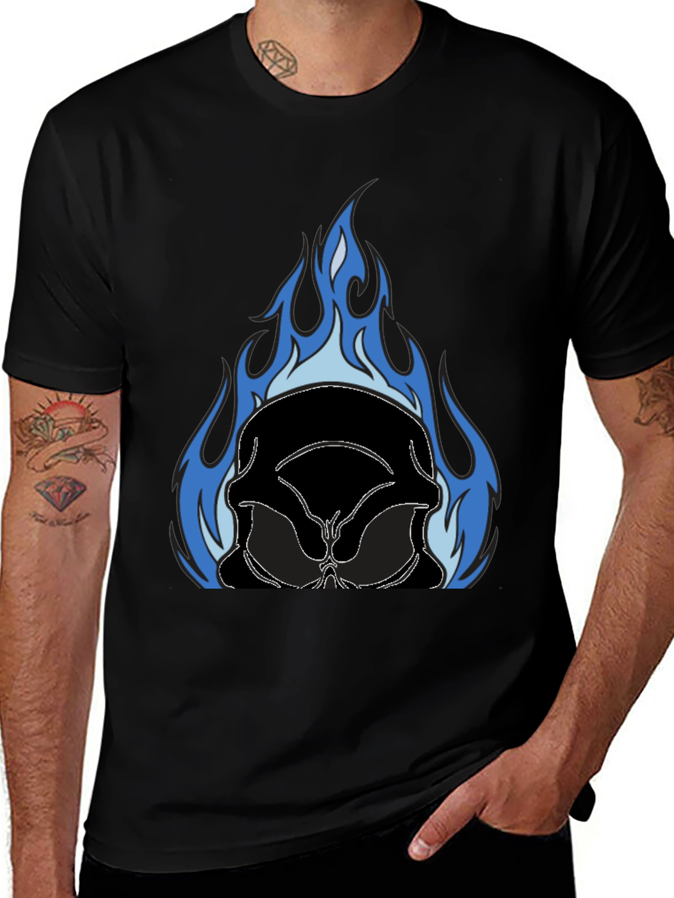 Flaming Skull Graphic Tee - Black