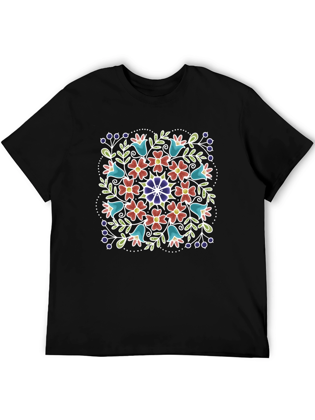 Floral Print Mens Black T-Shirt
