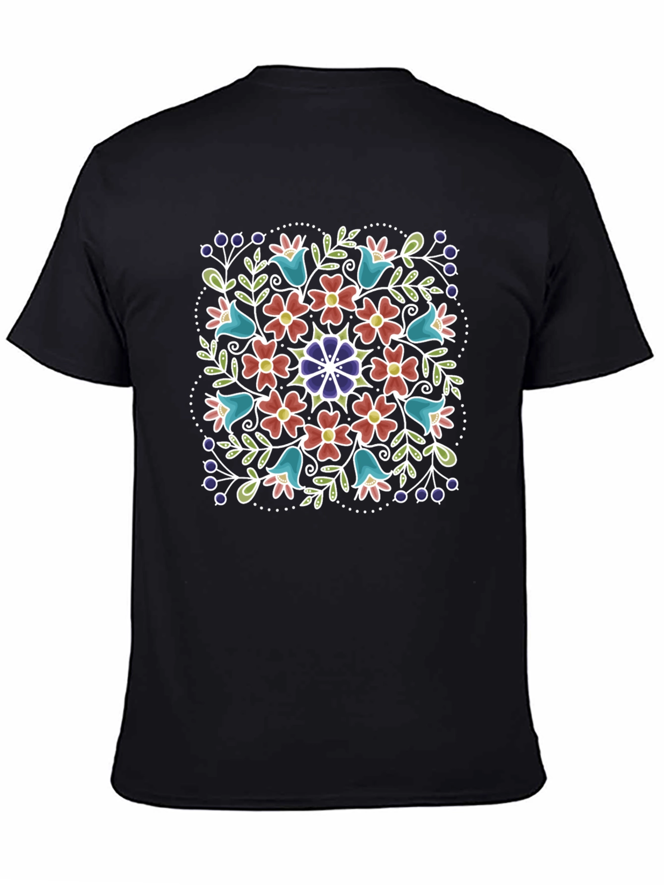 Floral Print Mens Black T-Shirt