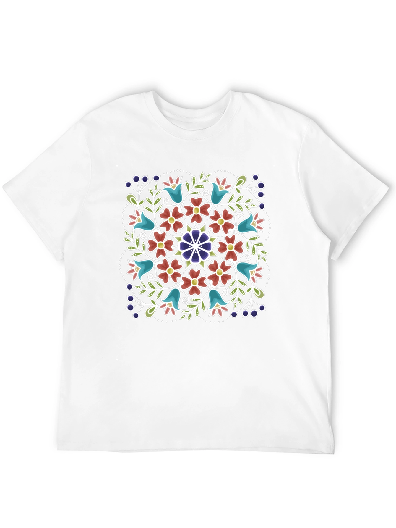 Floral Print Mens Black T-Shirt