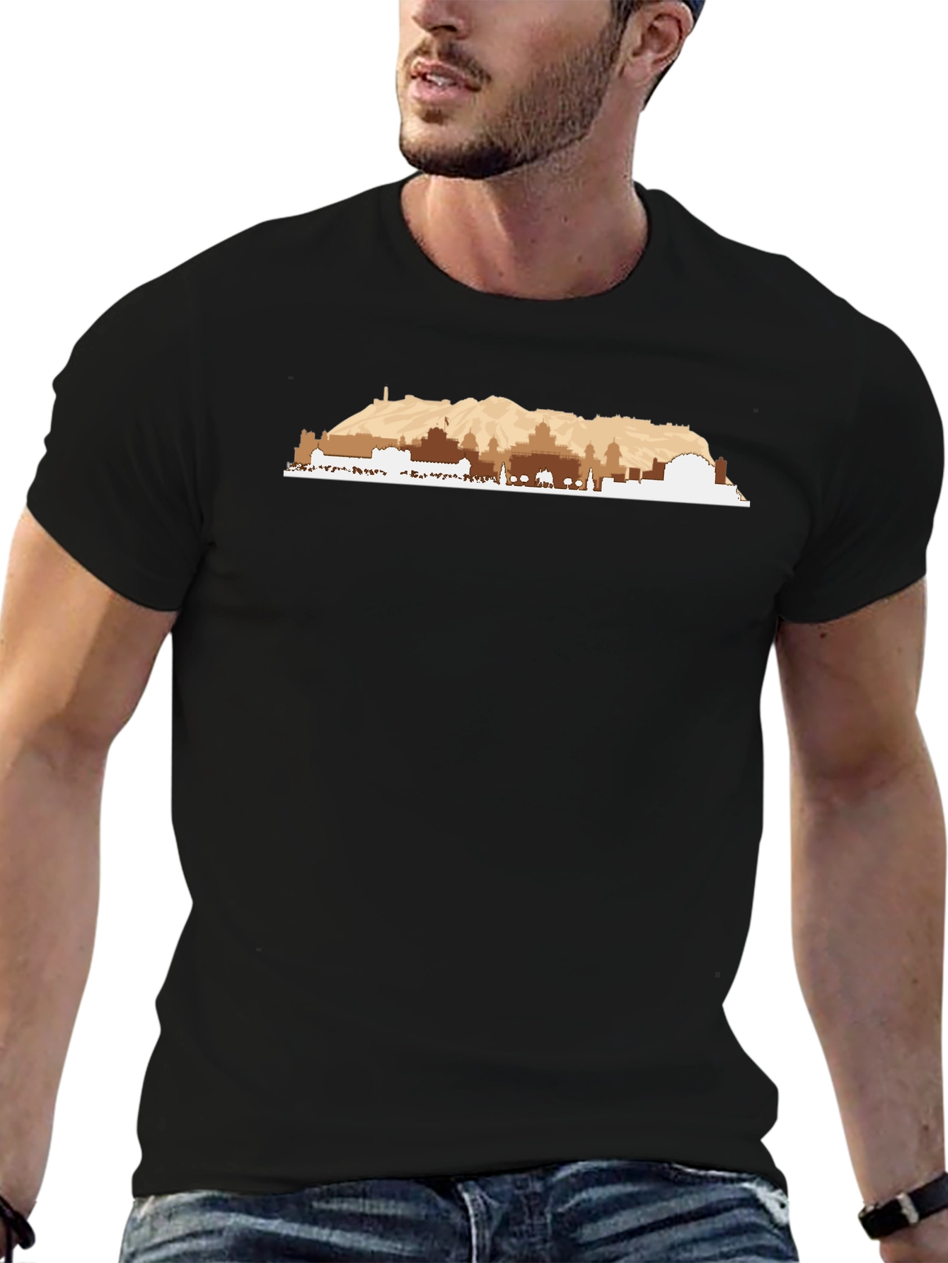 Mens Graphic Tee - Mountain Cityscape Design