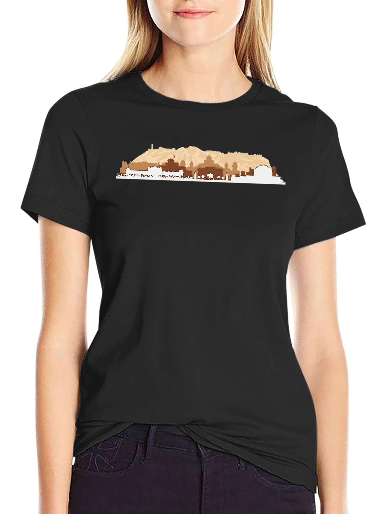 Mens Graphic Tee - Mountain Cityscape Design
