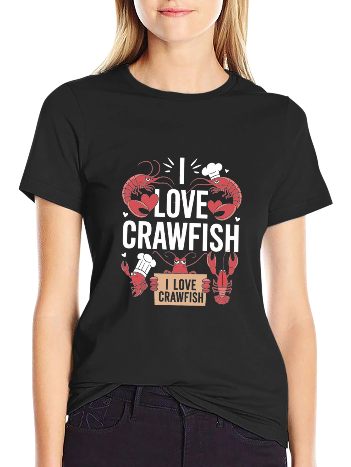 I Love Crawfish Graphic Tee - Black Cotton T-Shirt
