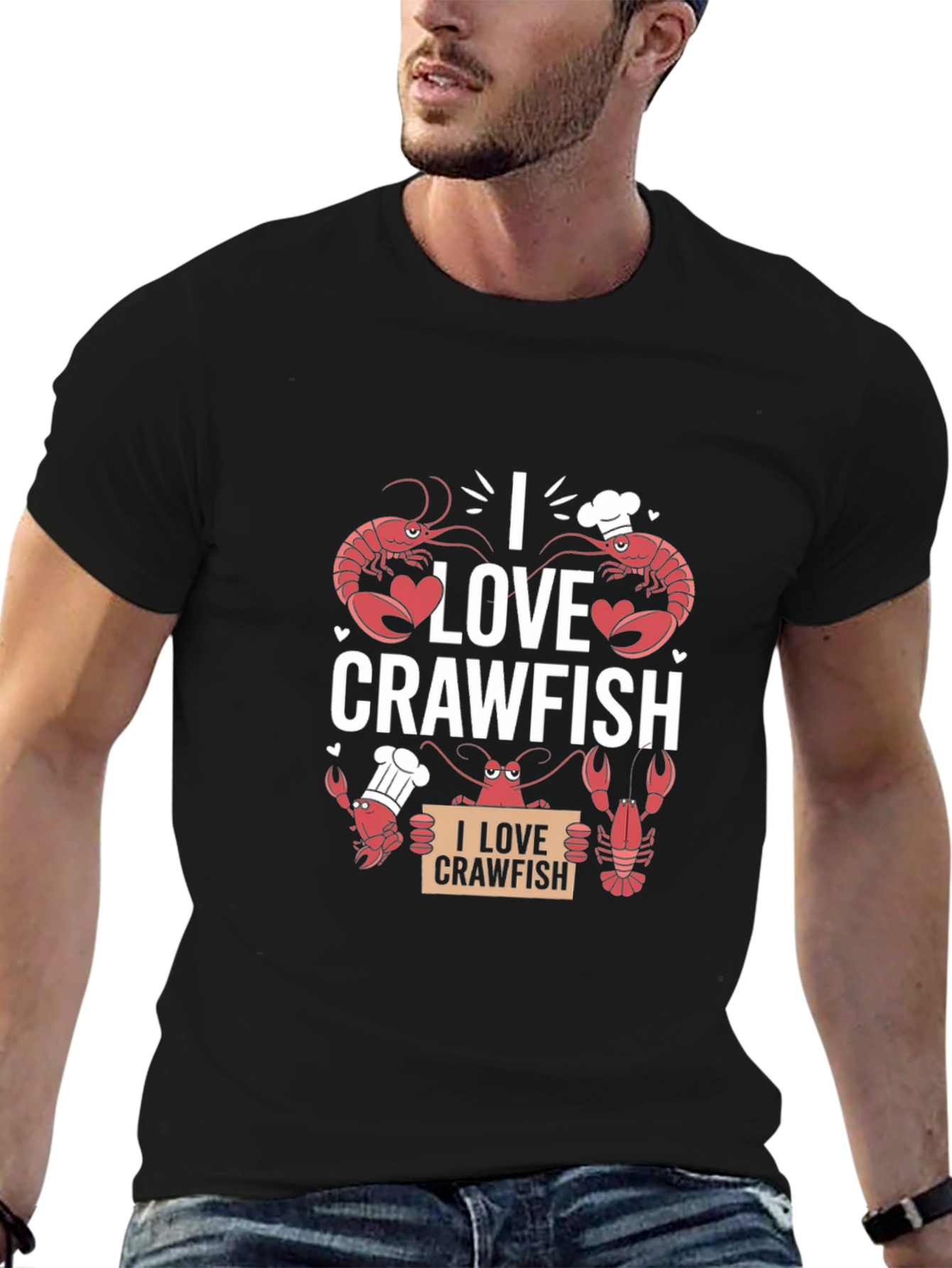 I Love Crawfish Graphic Tee - Black Cotton T-Shirt