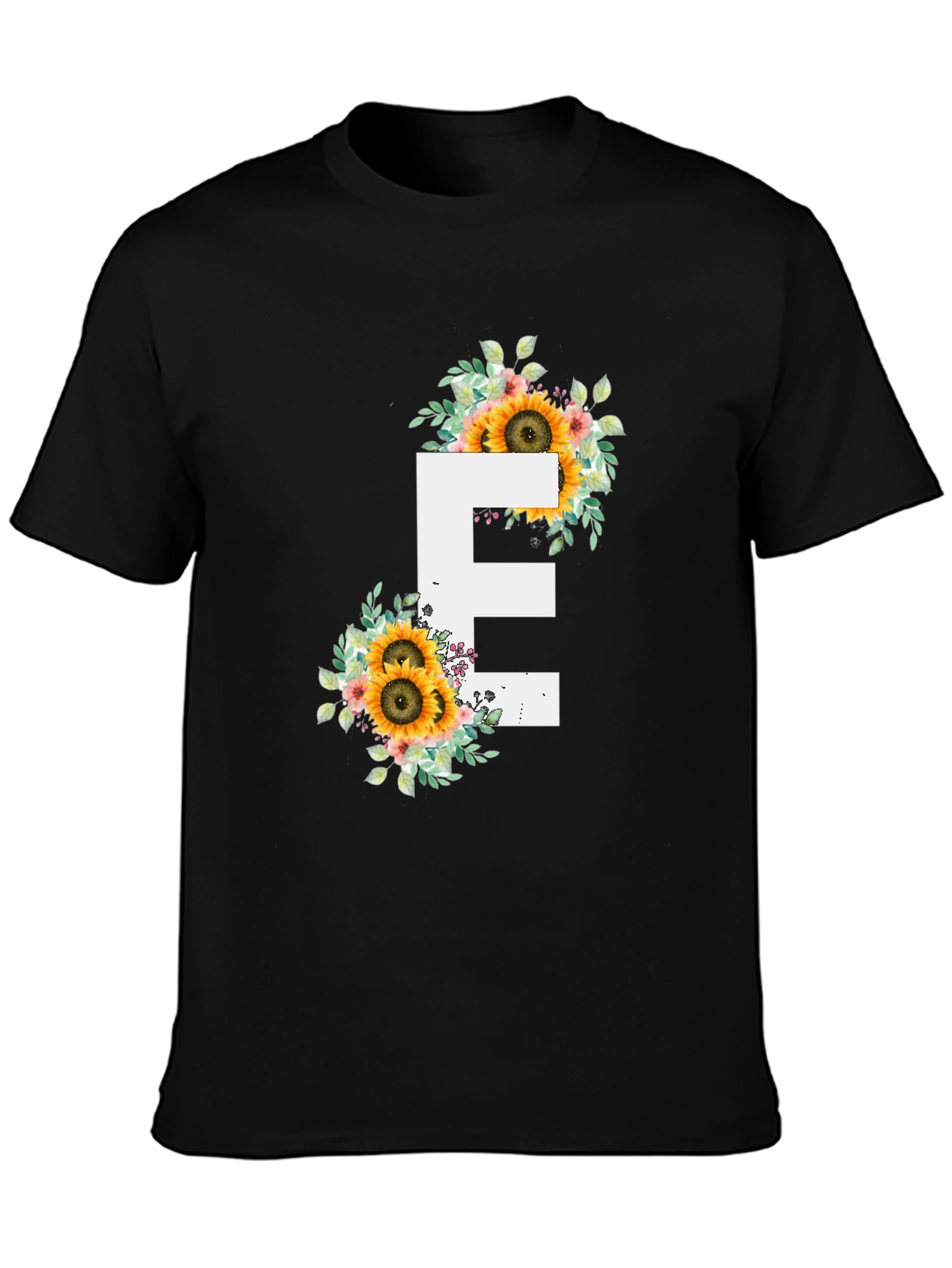 Floral Letter E T-Shirt - Sunflower Initial Tee
