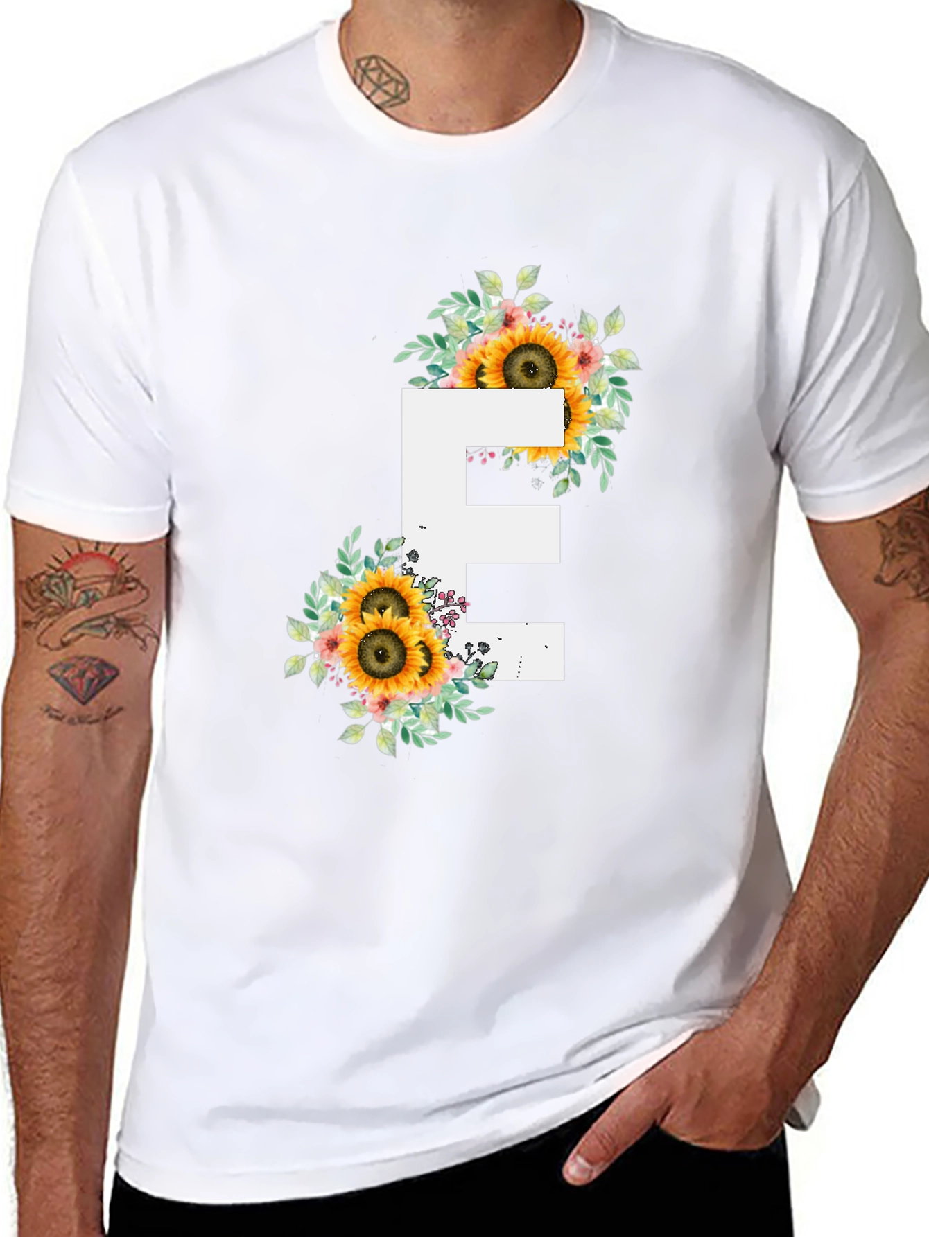 Floral Letter E T-Shirt - Sunflower Initial Tee