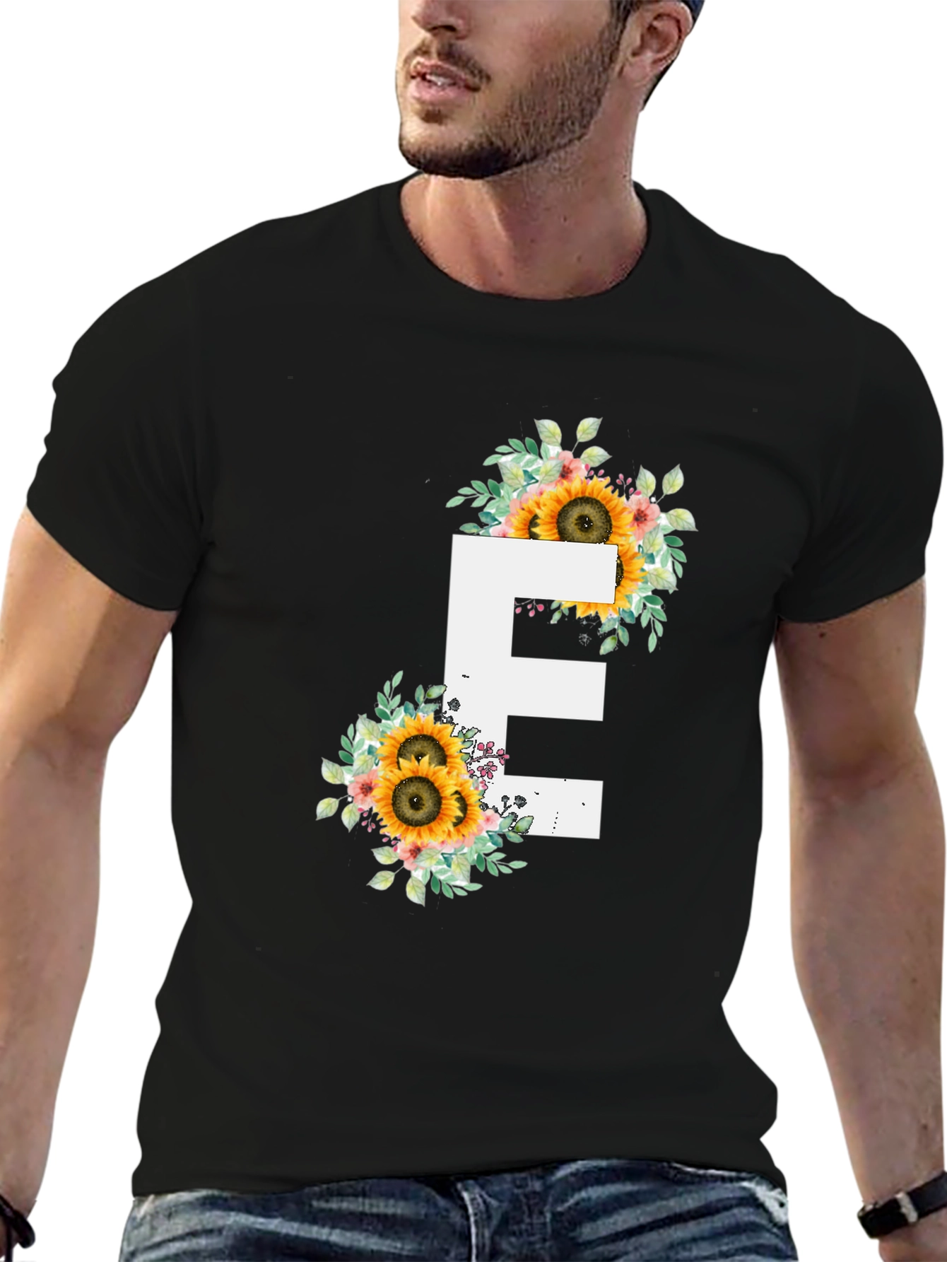 Floral Letter E T-Shirt - Sunflower Initial Tee