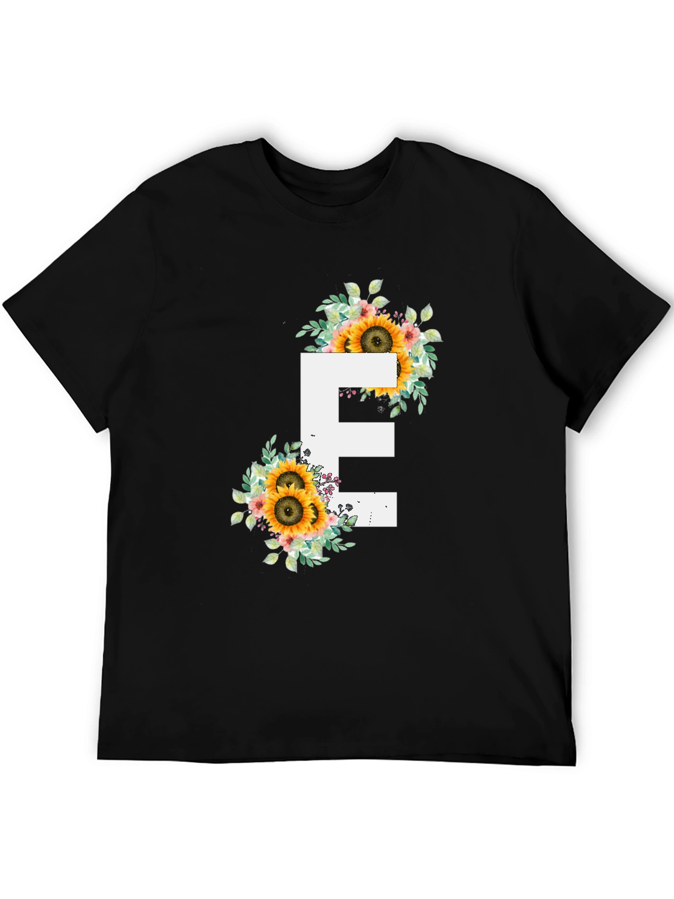 Floral Letter E T-Shirt - Sunflower Initial Tee