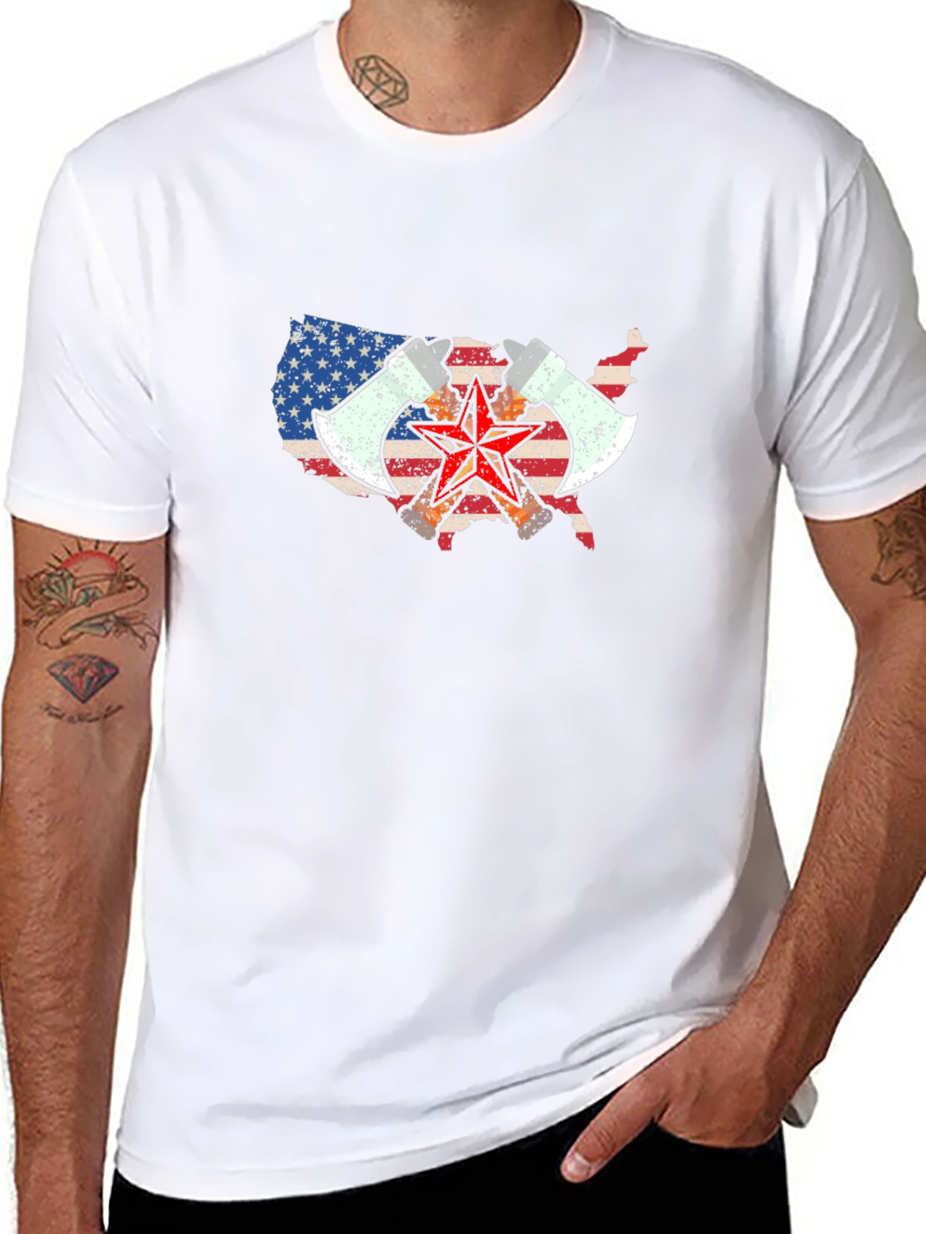 USA Map Axe & Star Graphic T-Shirt - Black