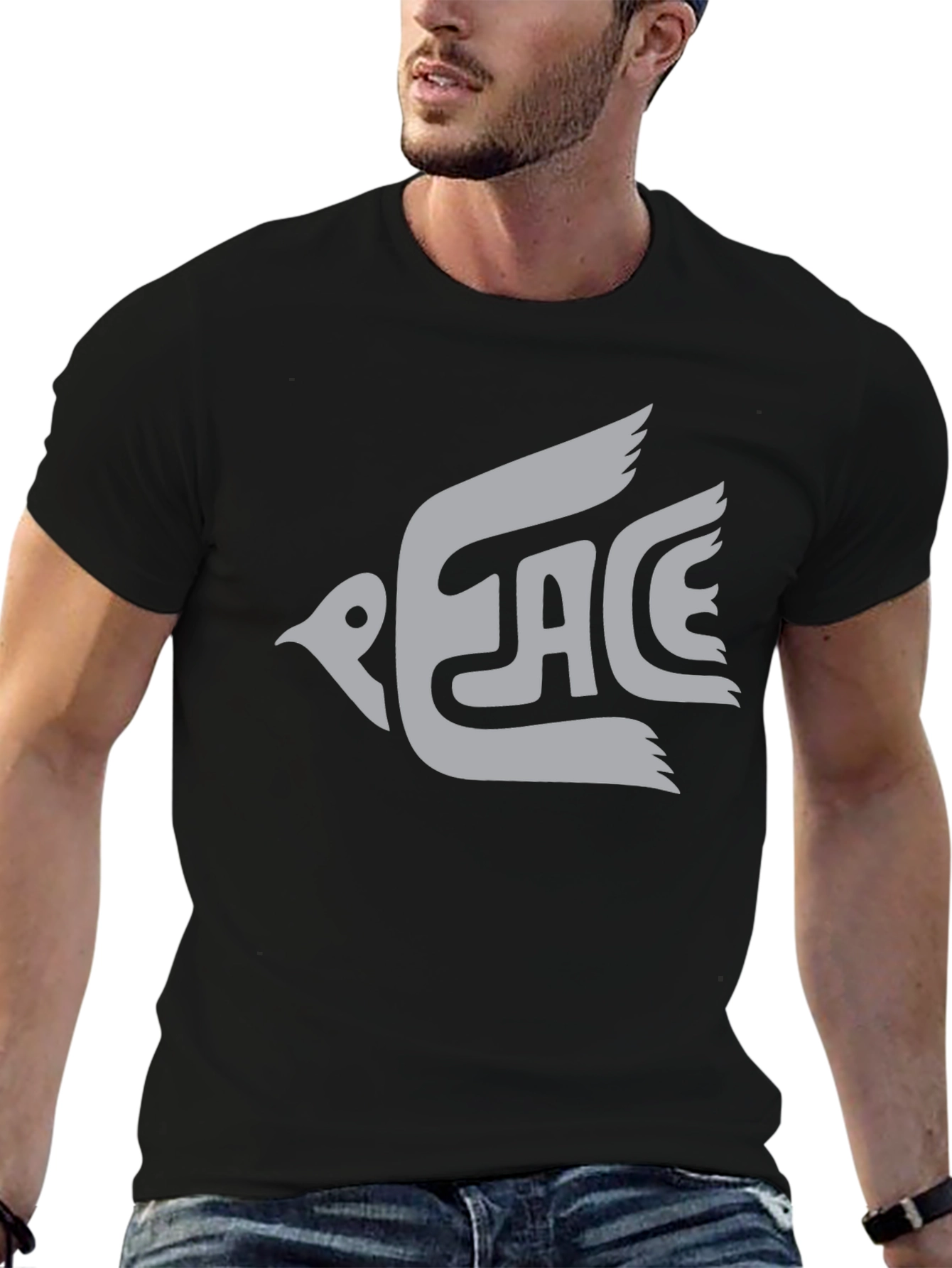 Peace Dove Graphic Tee - Black Cotton T-Shirt