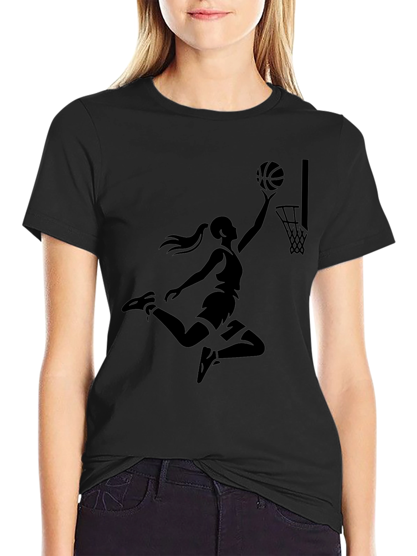 Womens Basketball Player Graphic Tee - Black