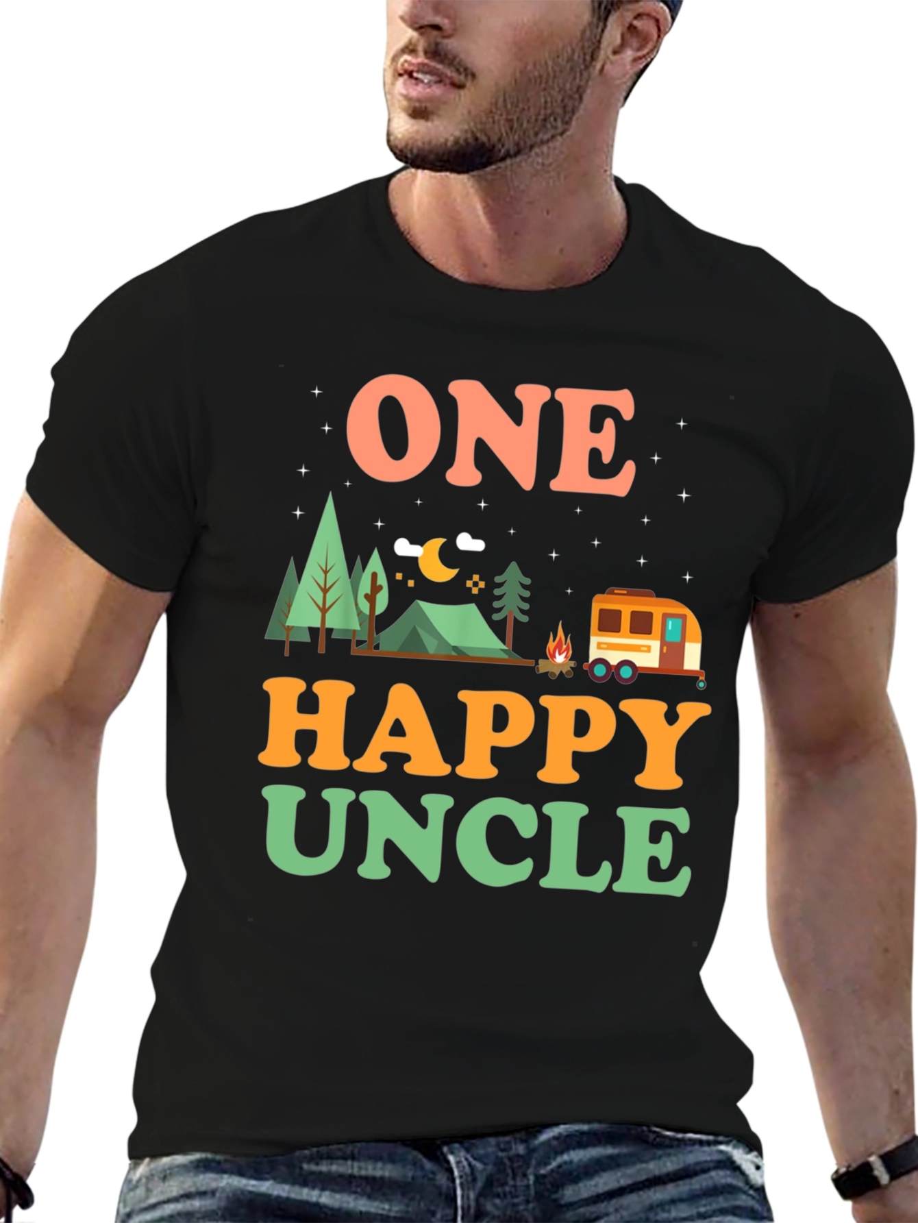 One Happy Uncle T-Shirt Camping Graphic