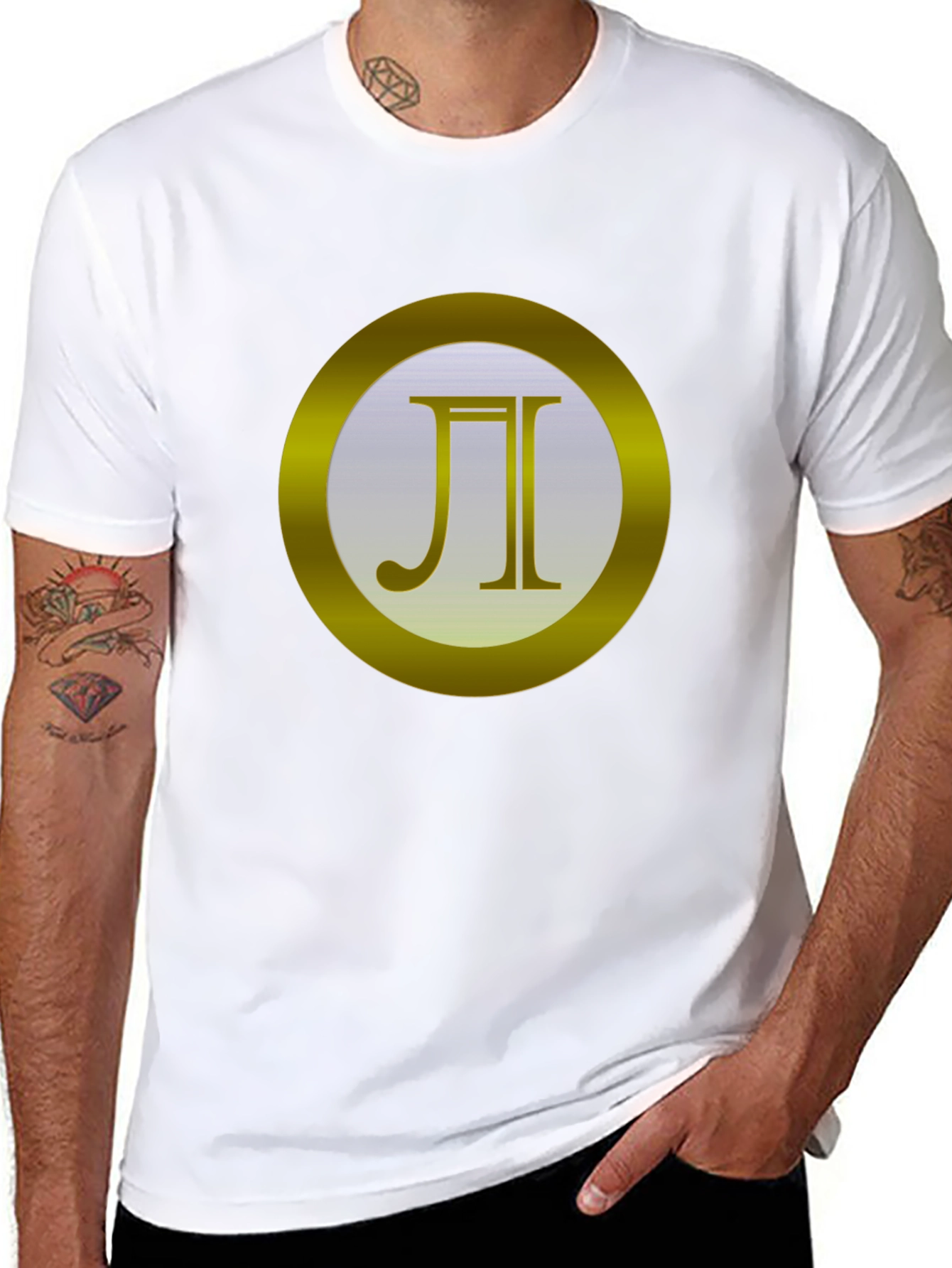 Elegant Black T-Shirt with Golden Circle Design