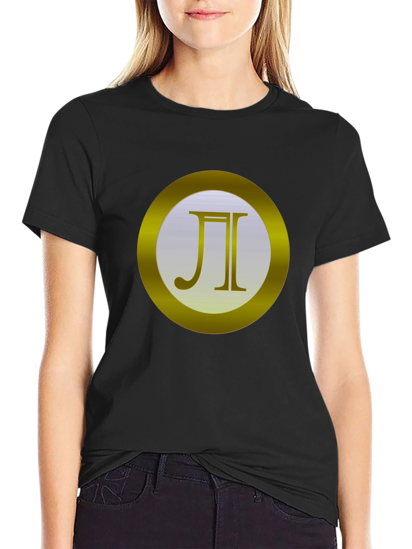 Elegant Black T-Shirt with Golden Circle Design