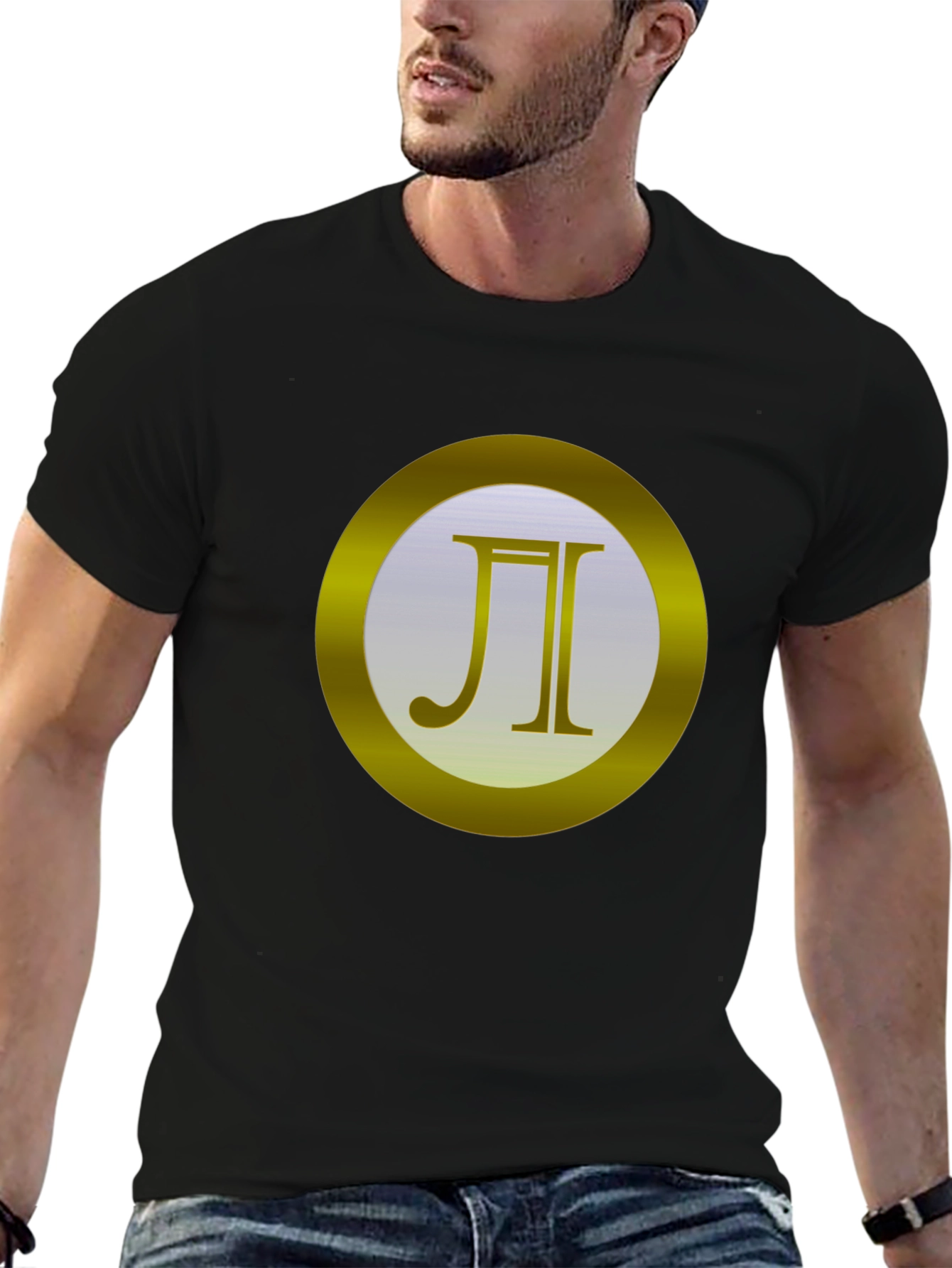 Elegant Black T-Shirt with Golden Circle Design
