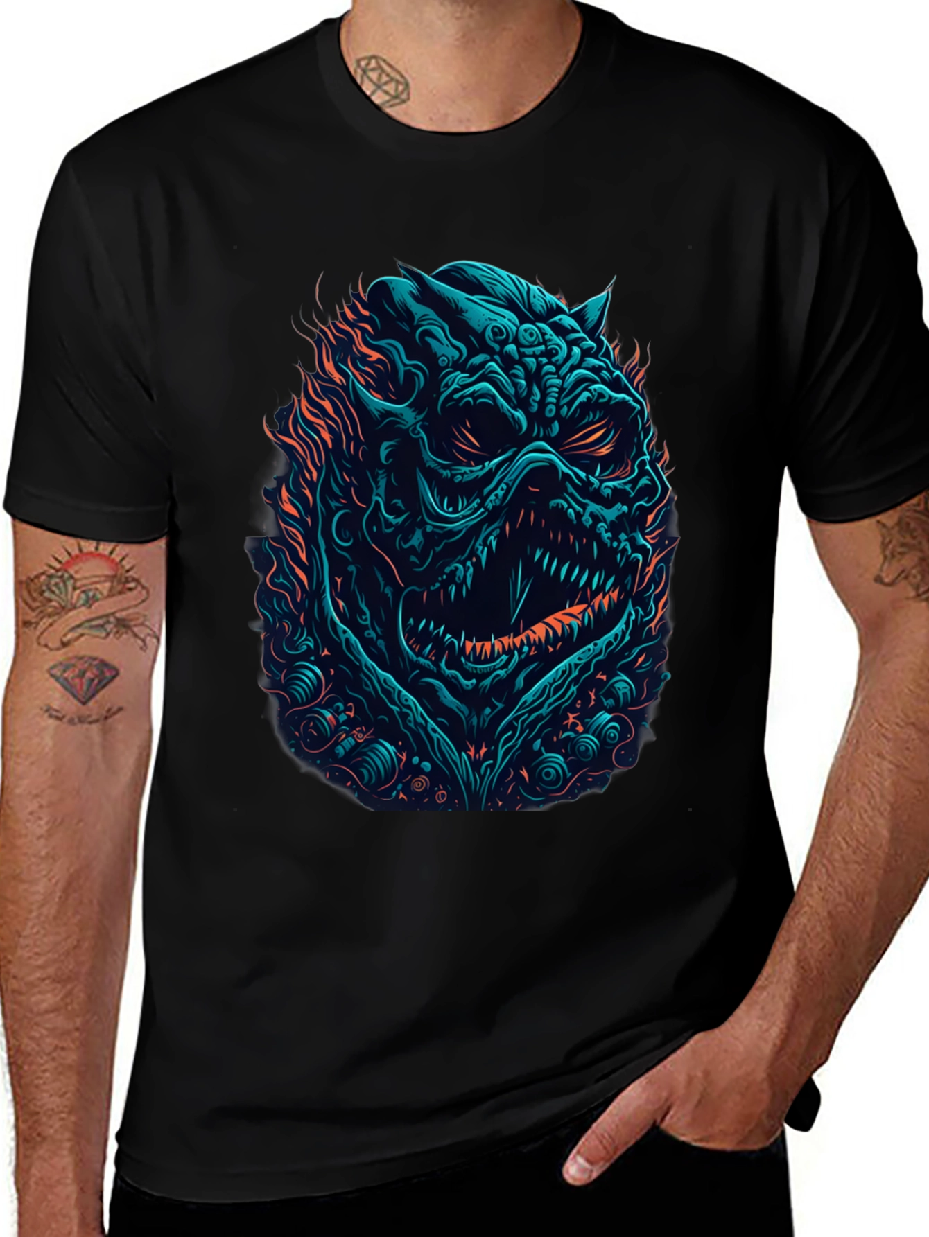 Monster Graphic Print Black T-Shirt
