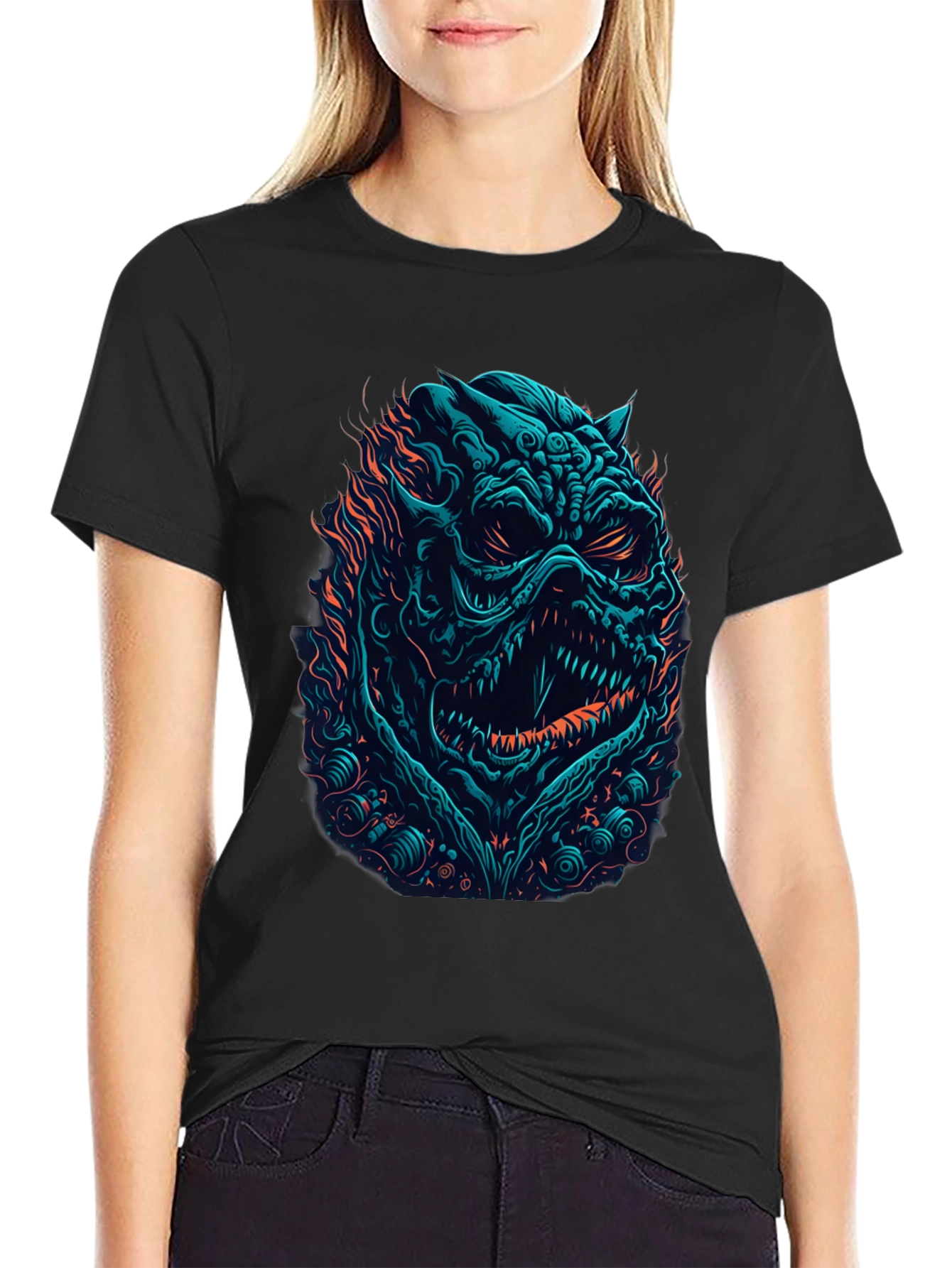Monster Graphic Print Black T-Shirt