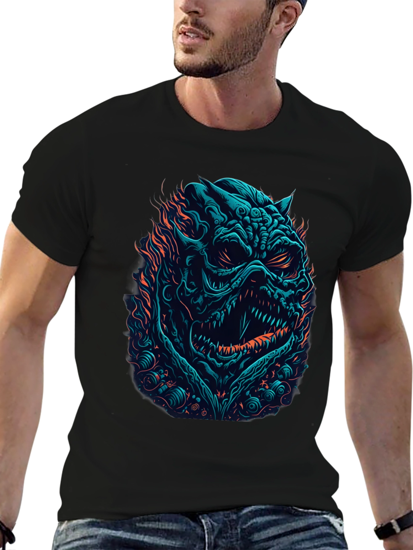 Monster Graphic Print Black T-Shirt