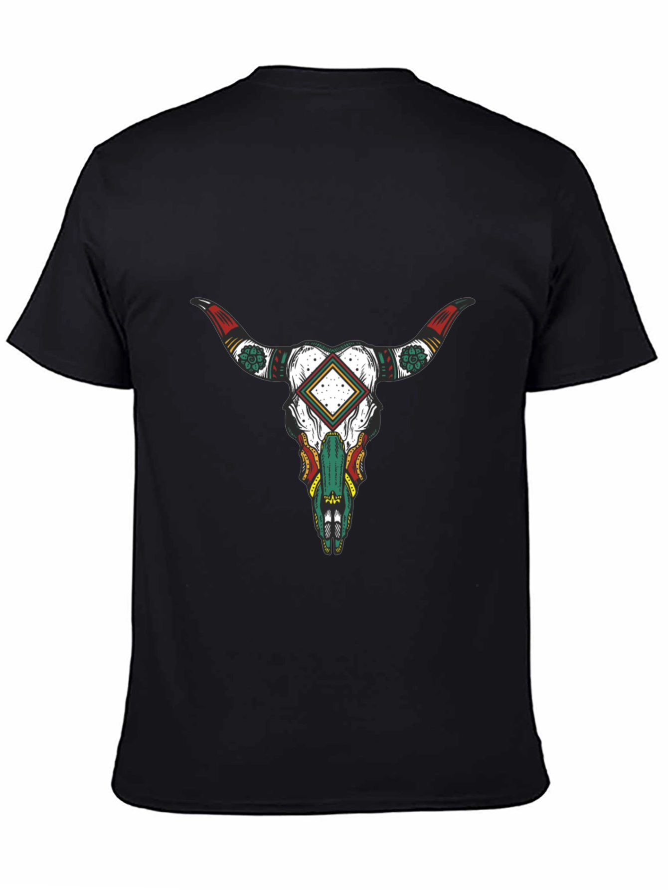 Black T-Shirt with Bull Skull Graphic