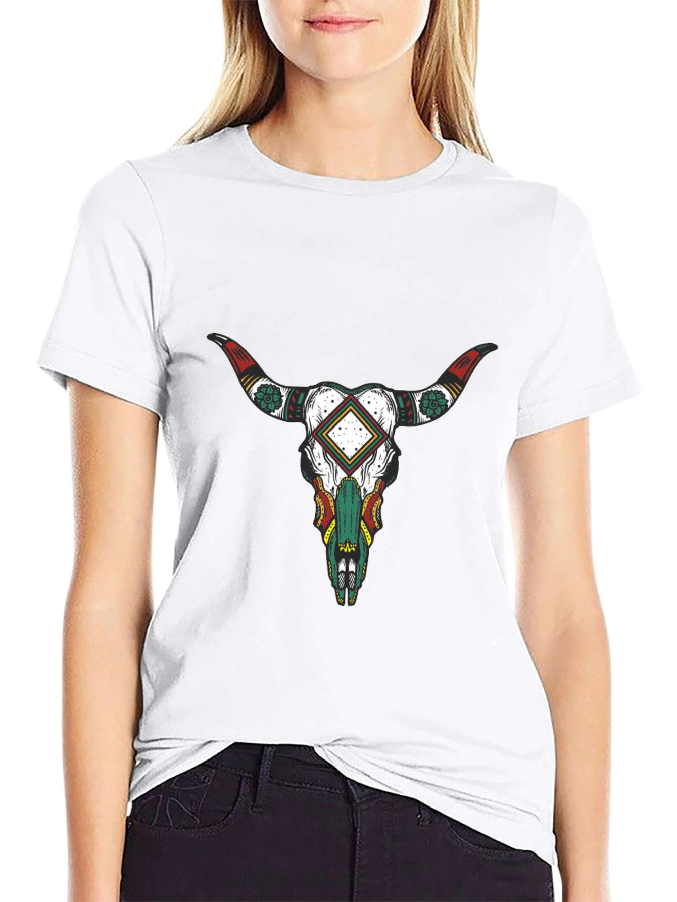 Black T-Shirt with Bull Skull Graphic