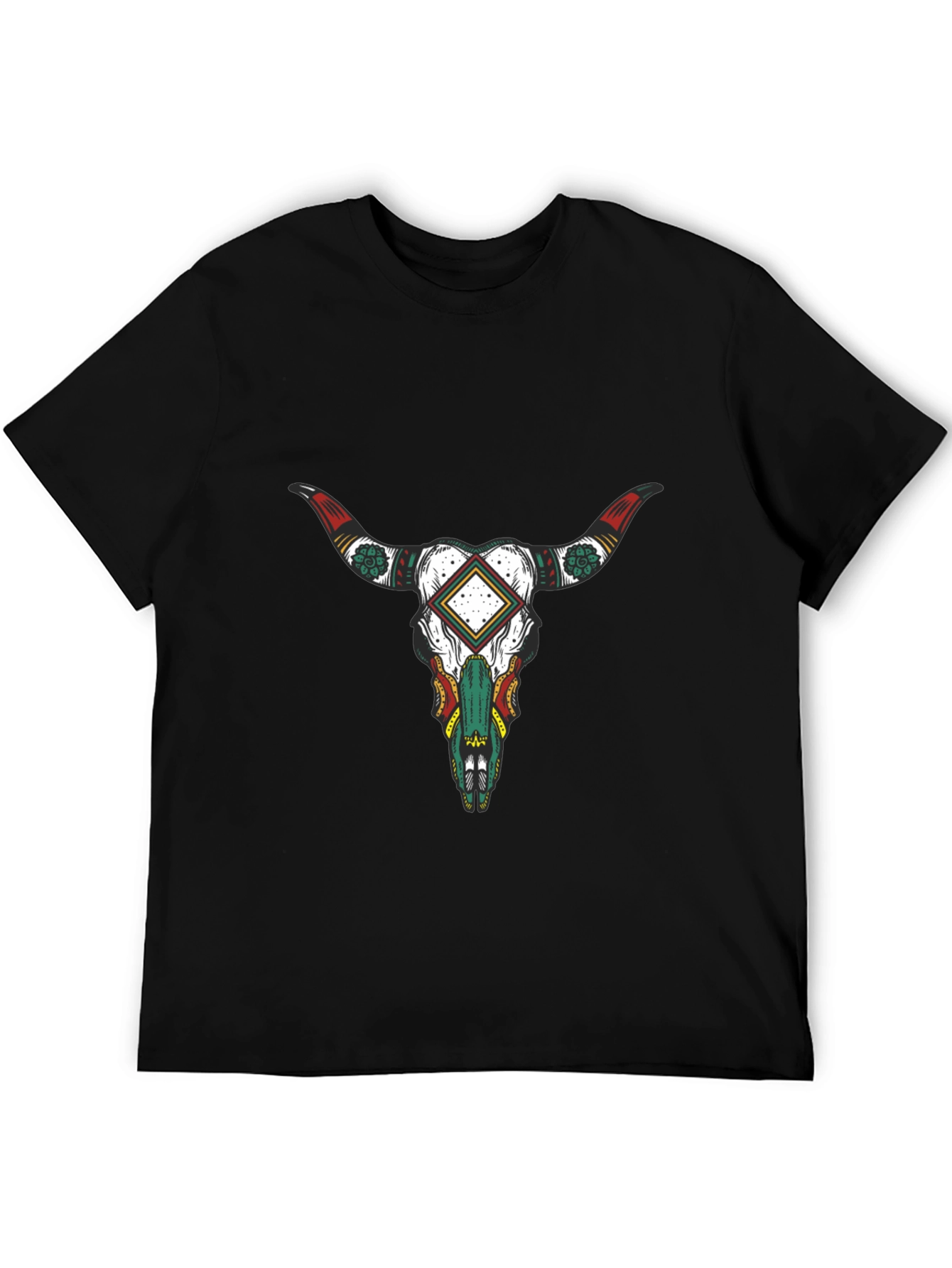 Black T-Shirt with Bull Skull Graphic