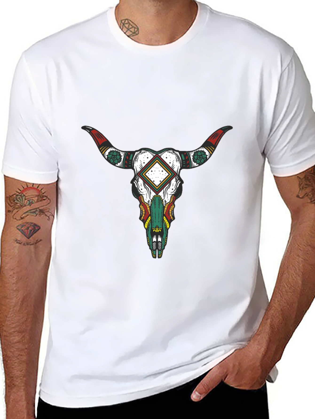 Black T-Shirt with Bull Skull Graphic
