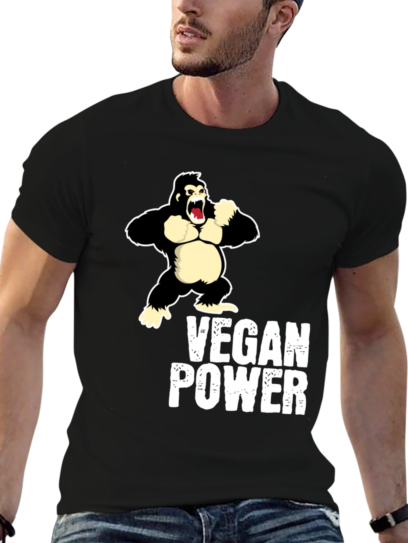 Vegan Power Gorilla T-Shirt - Black