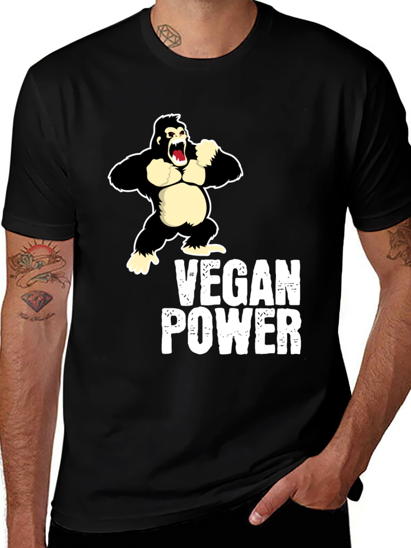 Vegan Power Gorilla T-Shirt - Black