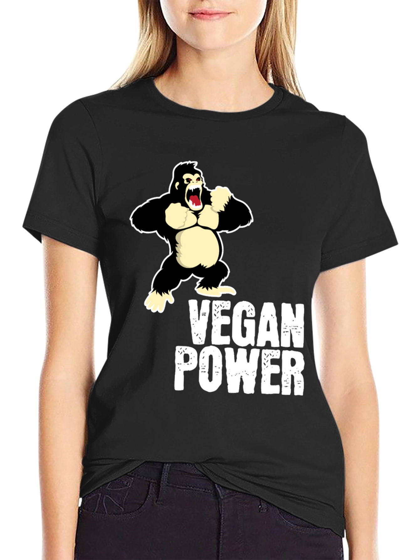 Vegan Power Gorilla T-Shirt - Black