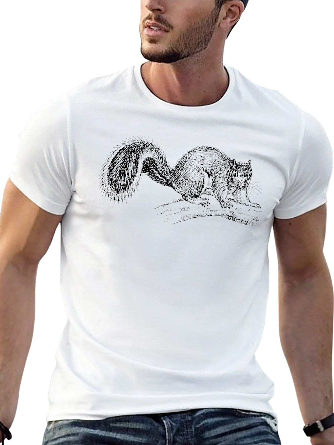 Squirrel Graphic Print Black T-Shirt