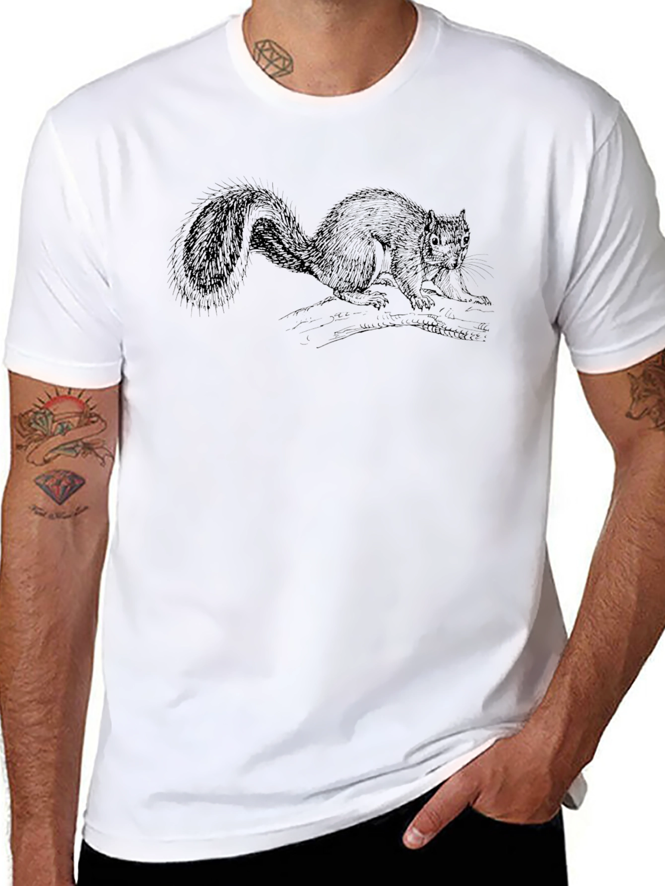 Squirrel Graphic Print Black T-Shirt
