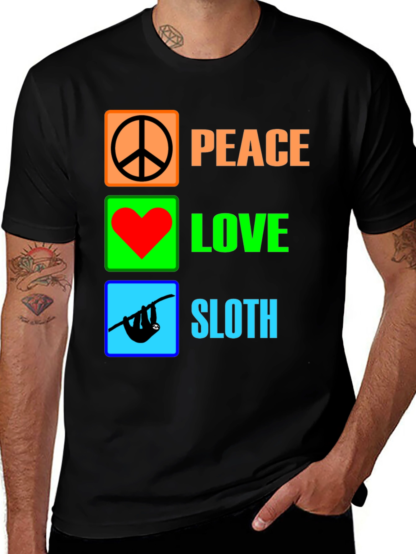 Peace Love Sloth Graphic Tee - Unique Novelty T-Shirt
