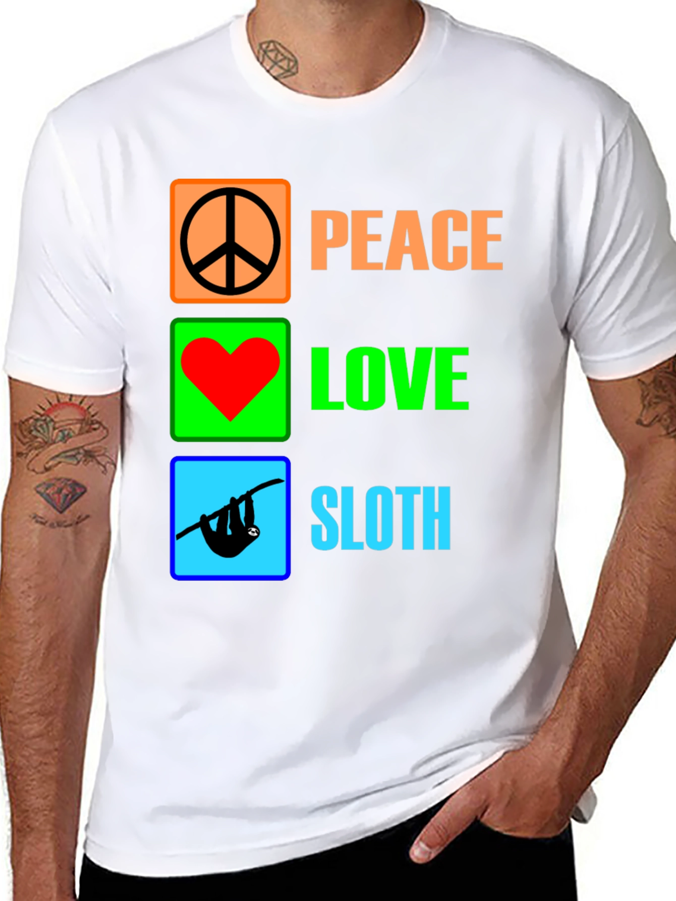 Peace Love Sloth Graphic Tee - Unique Novelty T-Shirt