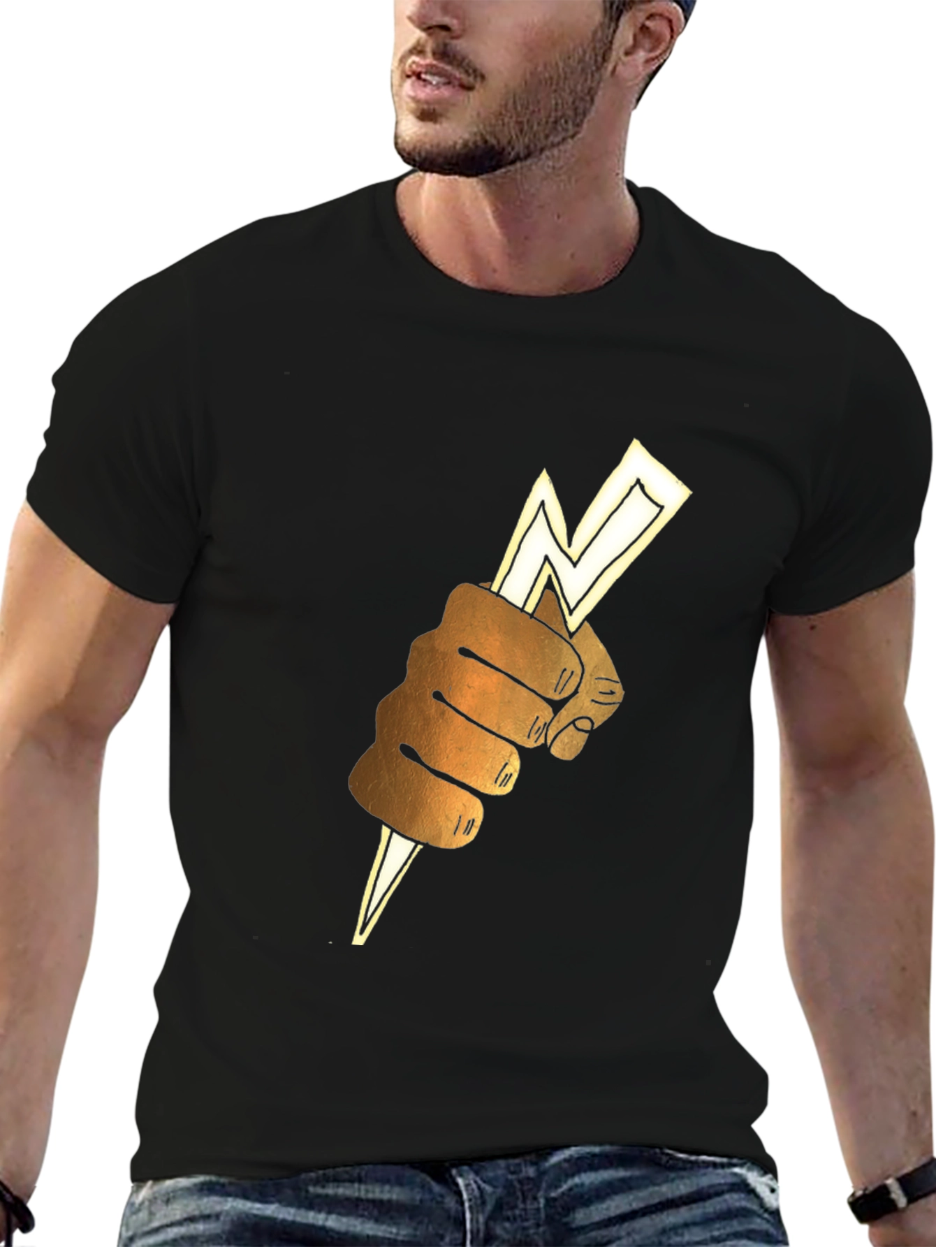 Lightning Bolt Fist Graphic Tee - Black