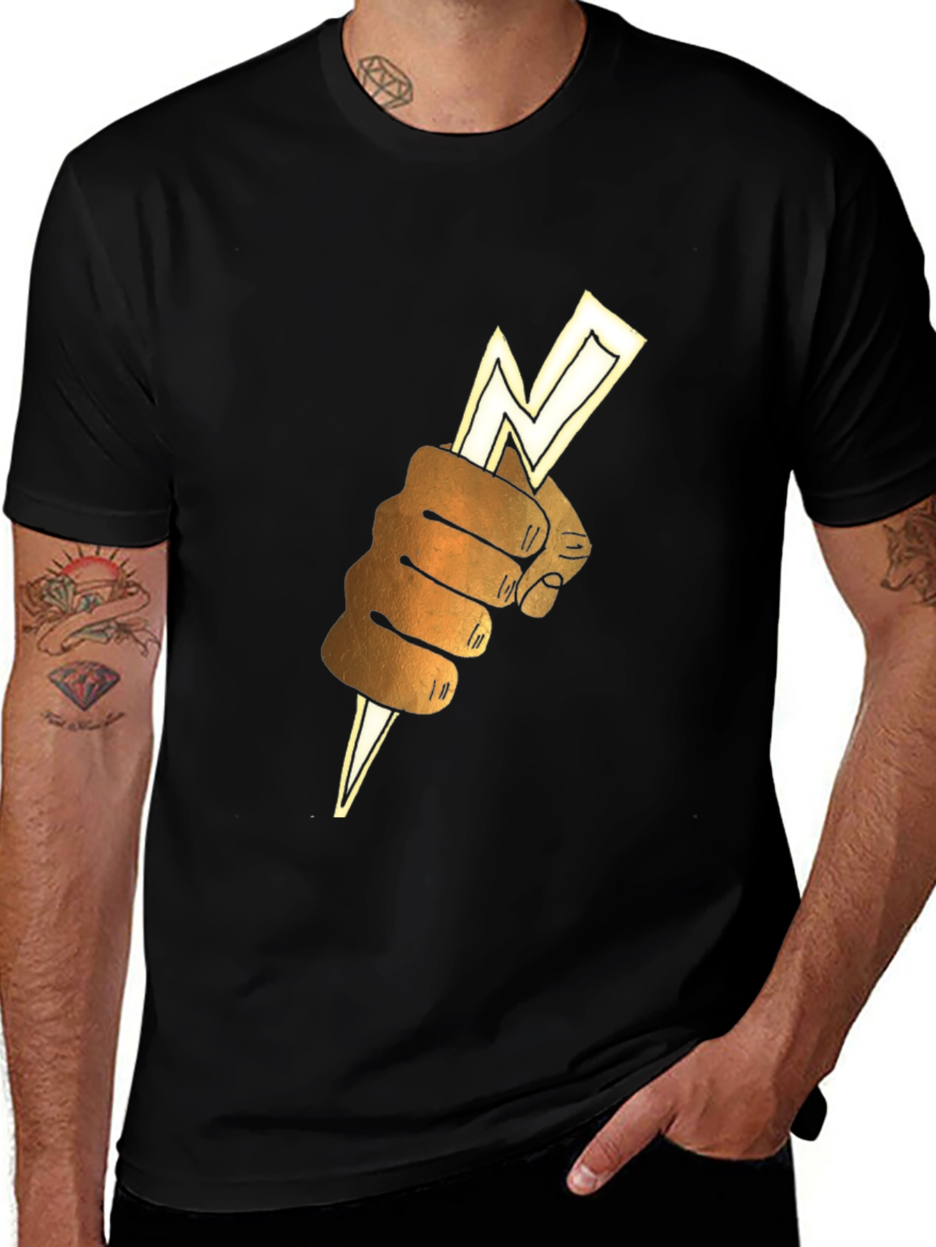 Lightning Bolt Fist Graphic Tee - Black