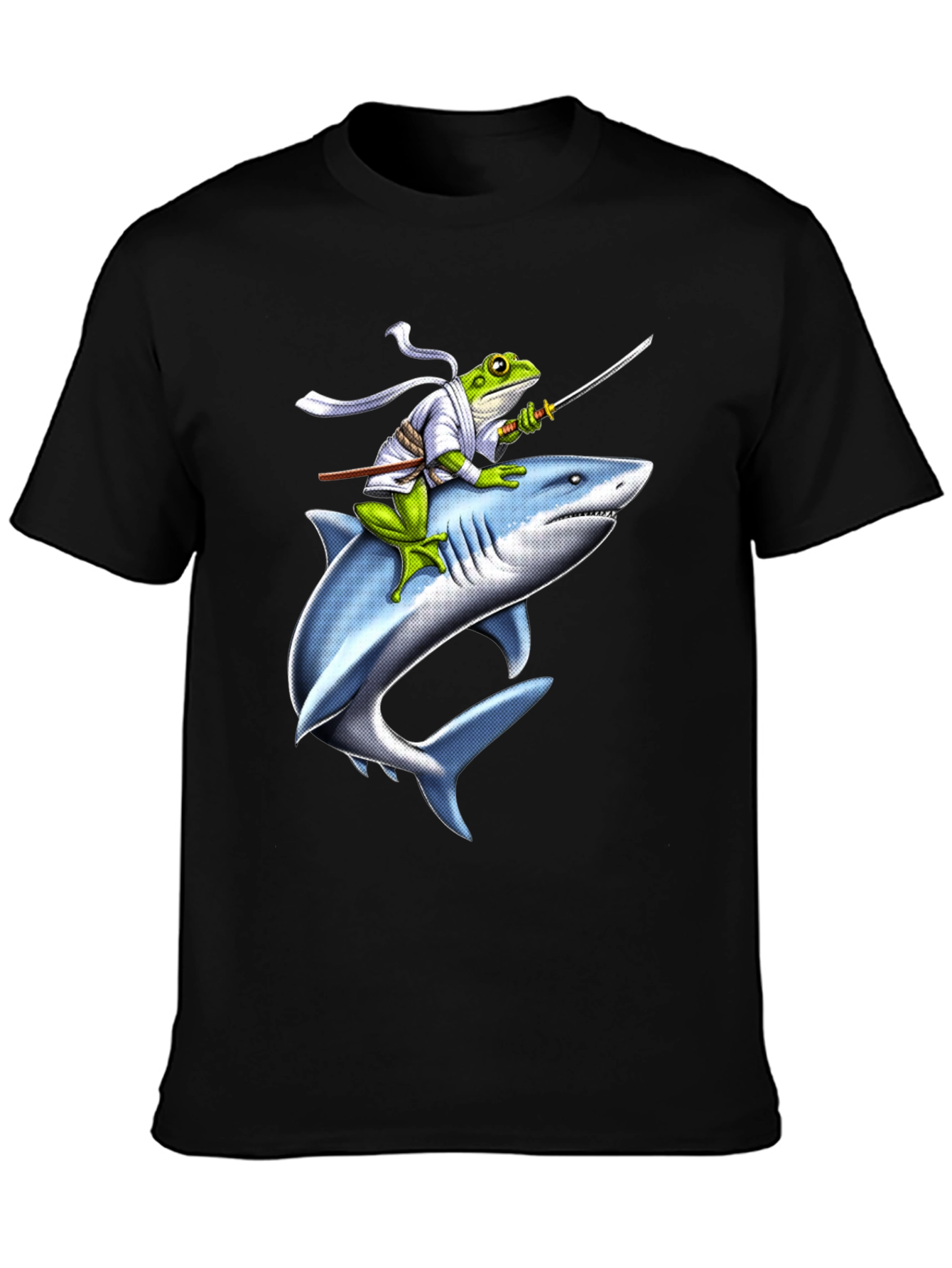 Ninja Frog Riding Shark Graphic T-Shirt