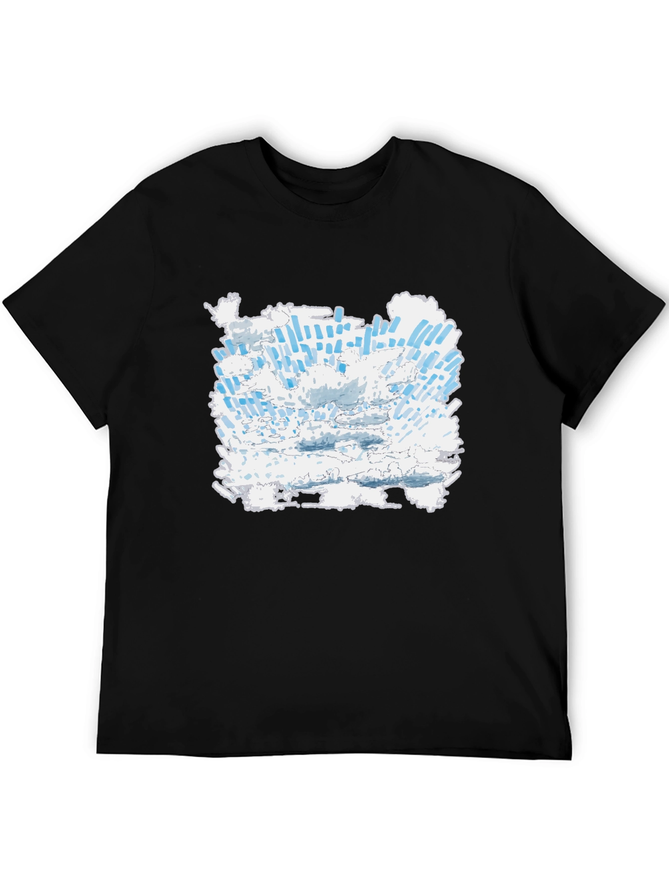 Abstract Cloudscape Graphic Tee - Black Cotton T-Shirt