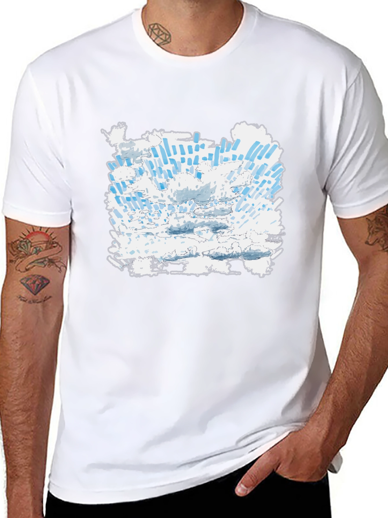 Abstract Cloudscape Graphic Tee - Black Cotton T-Shirt
